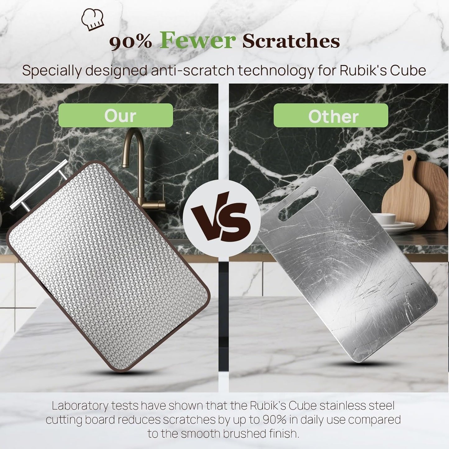 Stainless Steel Cutting Board Wood Double Sided Chopping Cutting Boards for Kitchen - 2 in 1 Ebony Metal with Handle Scratch Resistant Raw Meat Vegetable Fruit Cooking Gift 17.7''×11.6''×1''(Upgraded)