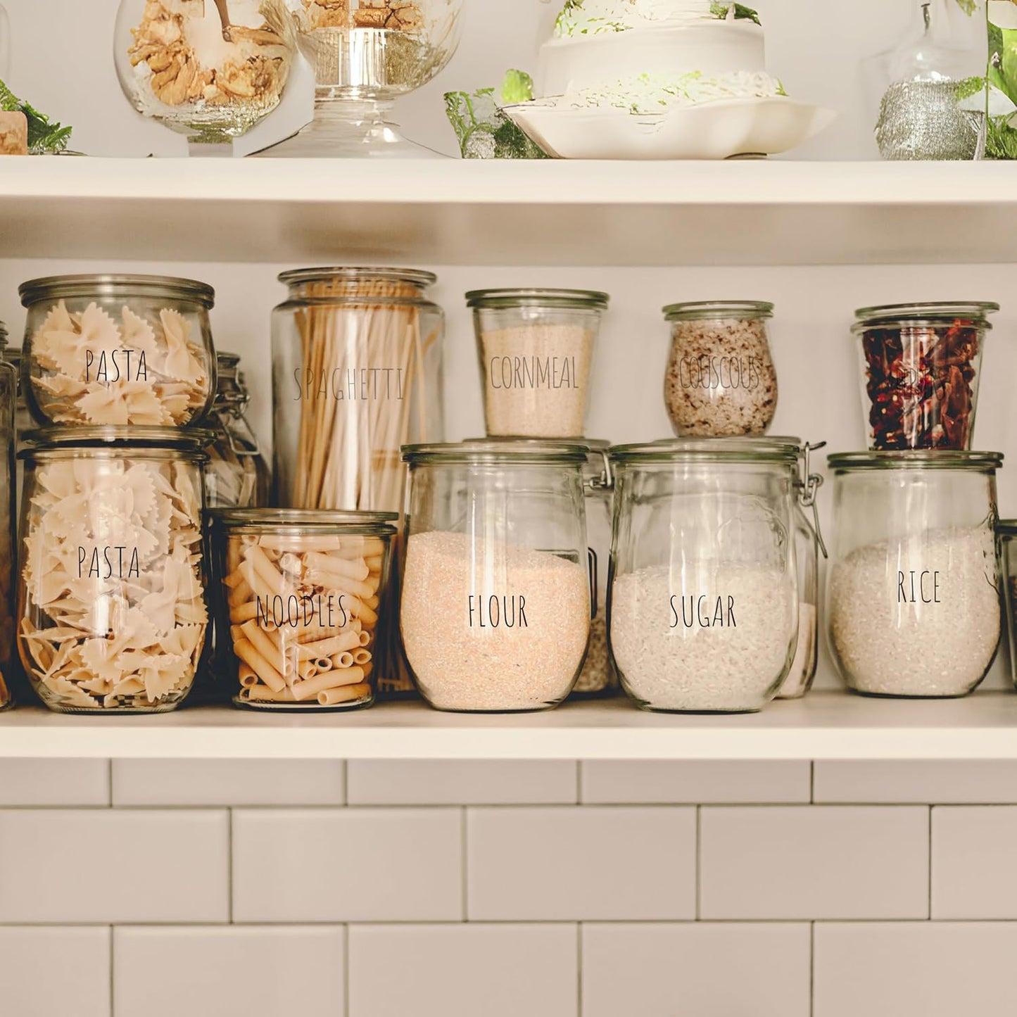 Hygge & Sage Pantry Labels for Containers Preprinted - 192 Waterproof Labels, Durable, Removable Kitchen Stickers, Clear With Black Print, Perfect for Use On Basket Labels, in Pantry, and Refrigerator