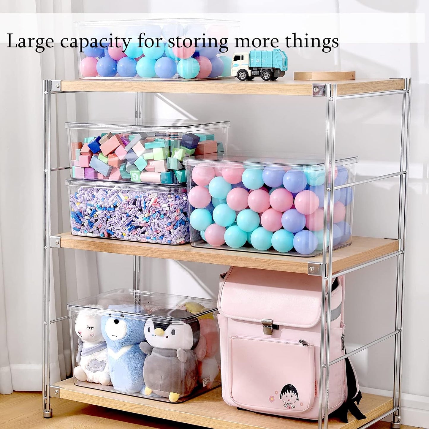 Storage Boxes, 5 Packs Transparent Food Organizer, Stackable Lidded Storage Bins (3 XL + 2M)