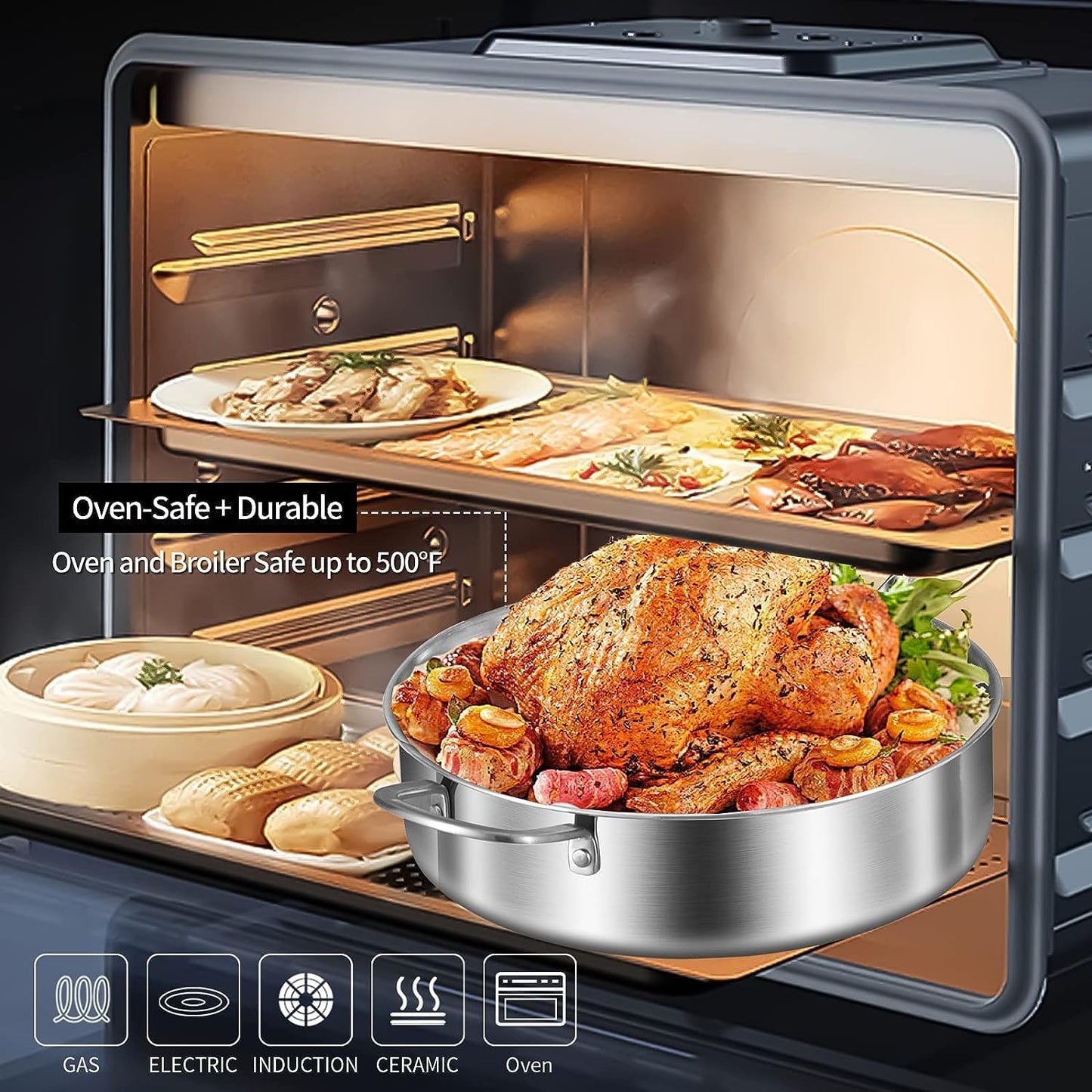 LOLYKITCH Whole Body Tri-Ply Stainless Steel 5.5 QT Sauté Pan with Lid,12 Inch Deep Frying Pan,Jumbo Cooker,Dishwasher and Oven Safe,Detachable Handle.