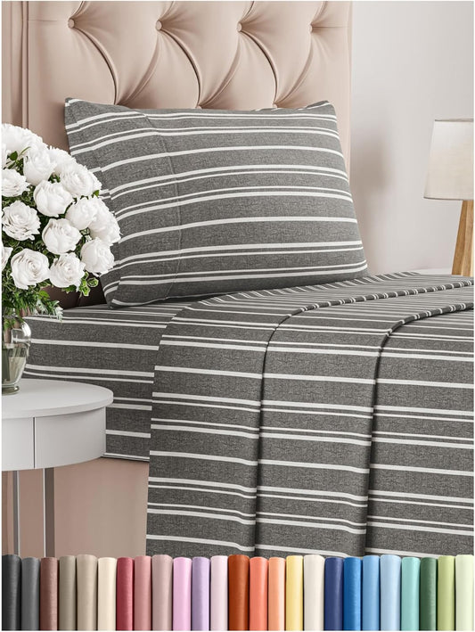 Twin Size 3 Piece Sheet Set - Comfy Breathable & Cooling Bed Sheets Set - Hotel Luxury Bedding for Women, Men, Kids, Teens, Boys & Girls - Deep Pockets, Soft, Wrinkle Free - Oeko-Tex - Grey Stripes 3