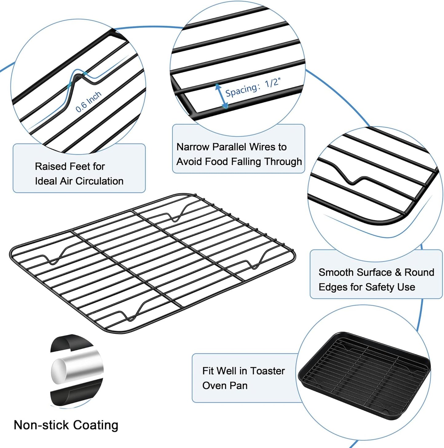 TeamFar Toaster Oven Pans with Racks Set, 9.25 x 7 x 1 Inch Carbon Steel Mini Baking Pan Tray with Rack for Roasting Cooling, Non-Toxic & Heavy Duty, Nonstick & Easy Clean, (2 Pans & 2 Racks)