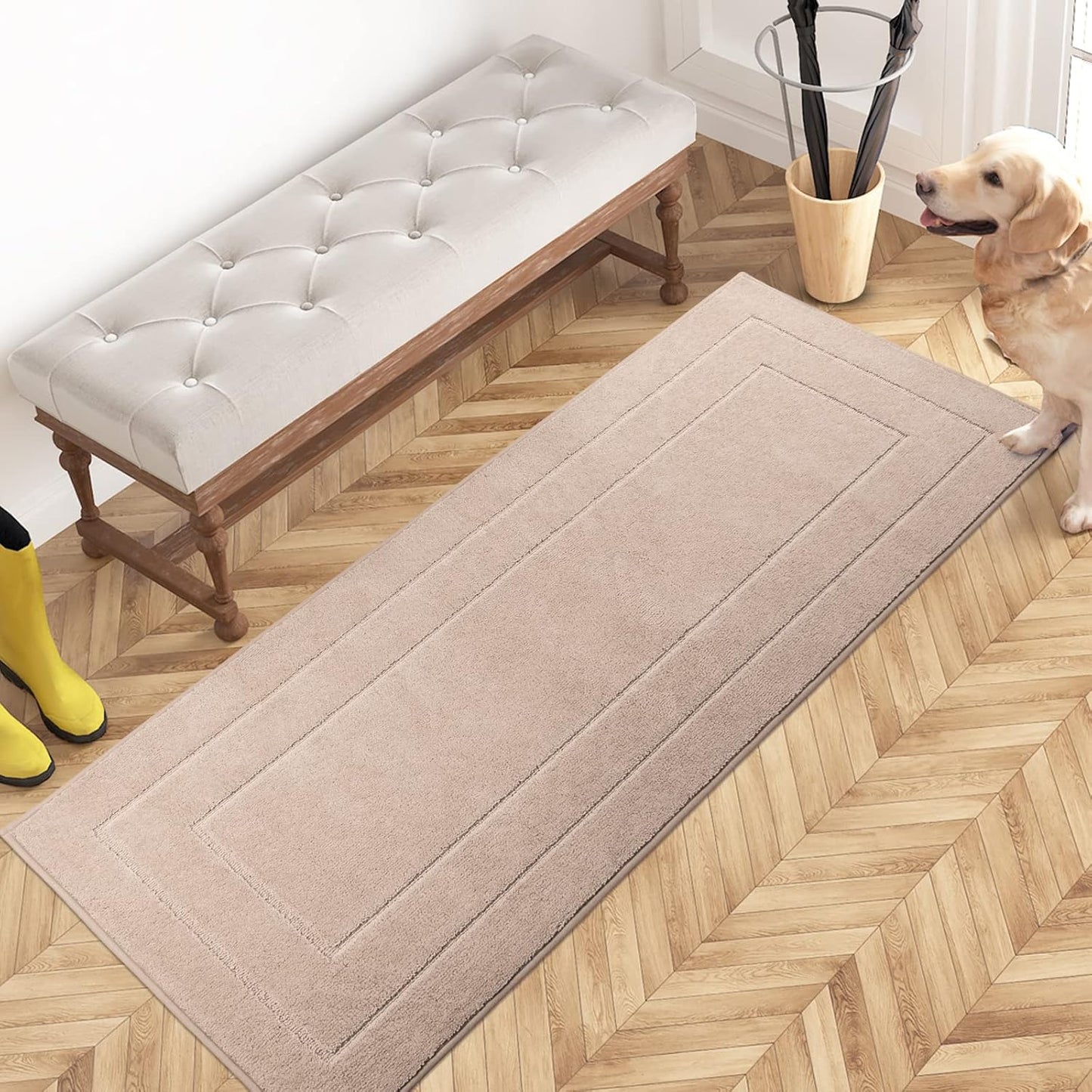 PURRUGS Dirt Trapping Door Mat 24" x 59", Non-Slip/Skid Machine Washable Entryway Rug, Dog Doormat, Super Absorbent Welcome Mat for Muddy Wet Shoes and Paws, Beige