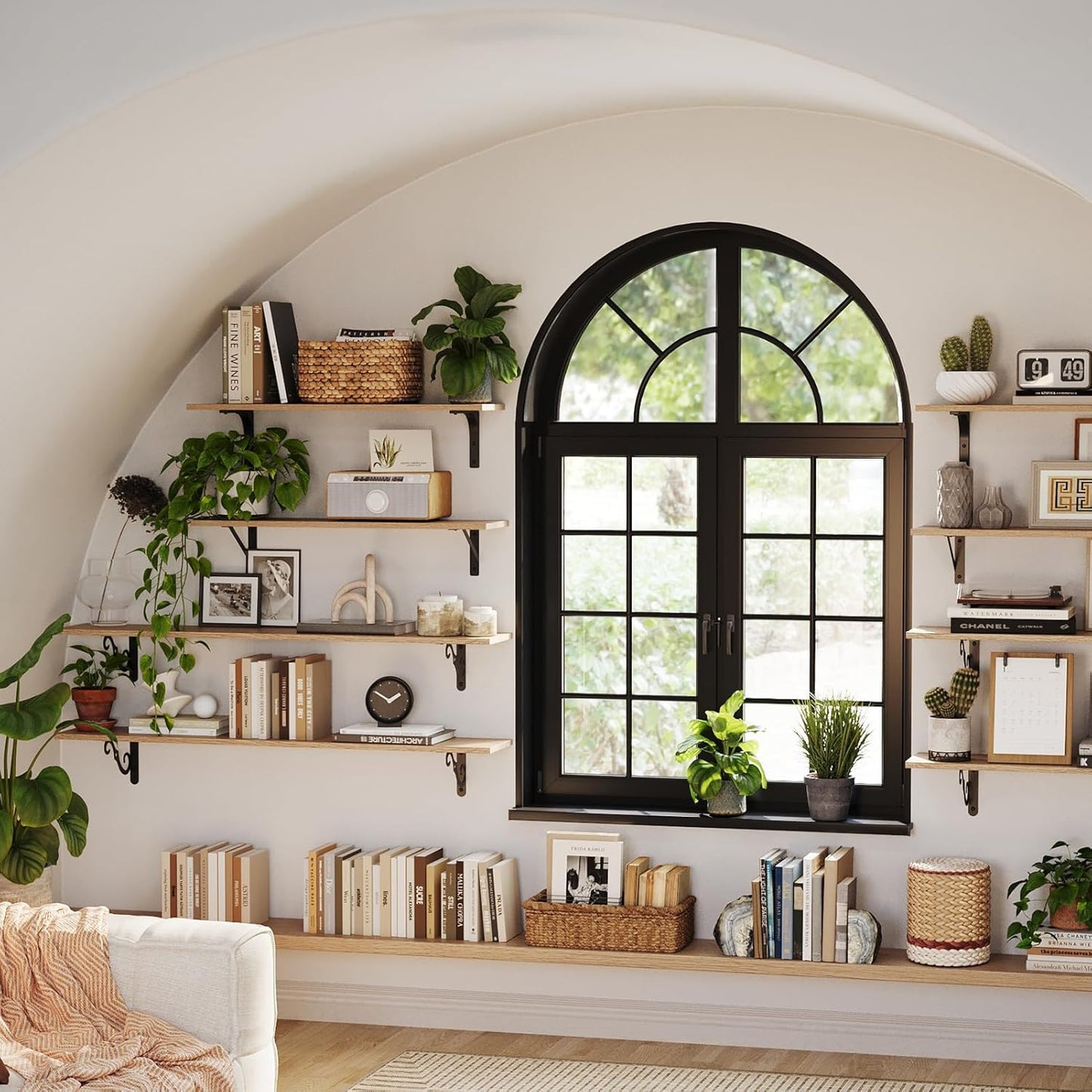 DINZI LVJ Long Wall Shelves, 55.1Inch Wall Mounted Shelves Set of 2, Extra Large Storage Ledges with Sturdy Metal Brackets for Living Room, Bathroom, Bedroom, Kitchen, Natural