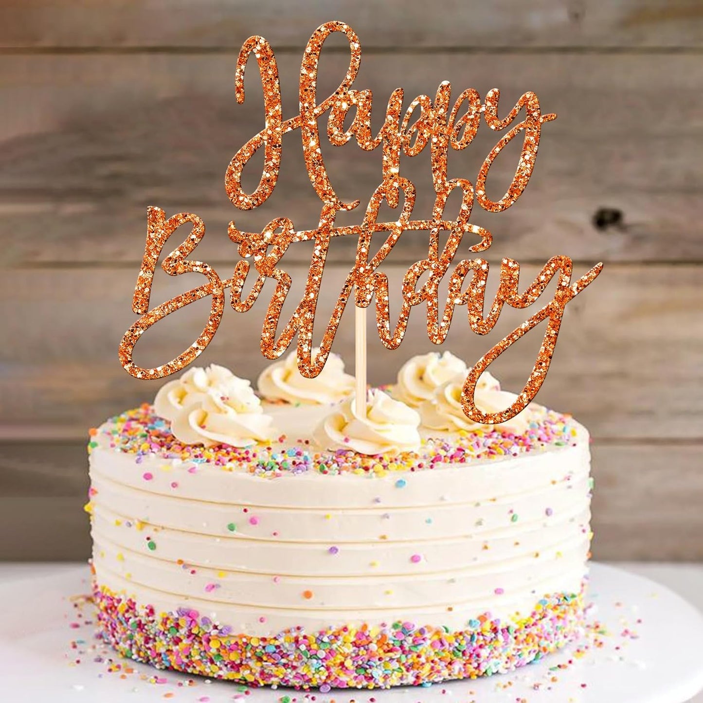 ZHUOWEISM 1 PCS Happy Birthday Cake Topper Glitter Happy Birthday Cake Pick for Celebrating Happy Birthday Anniversary Theme Party Cake Decorations Supplies Orange