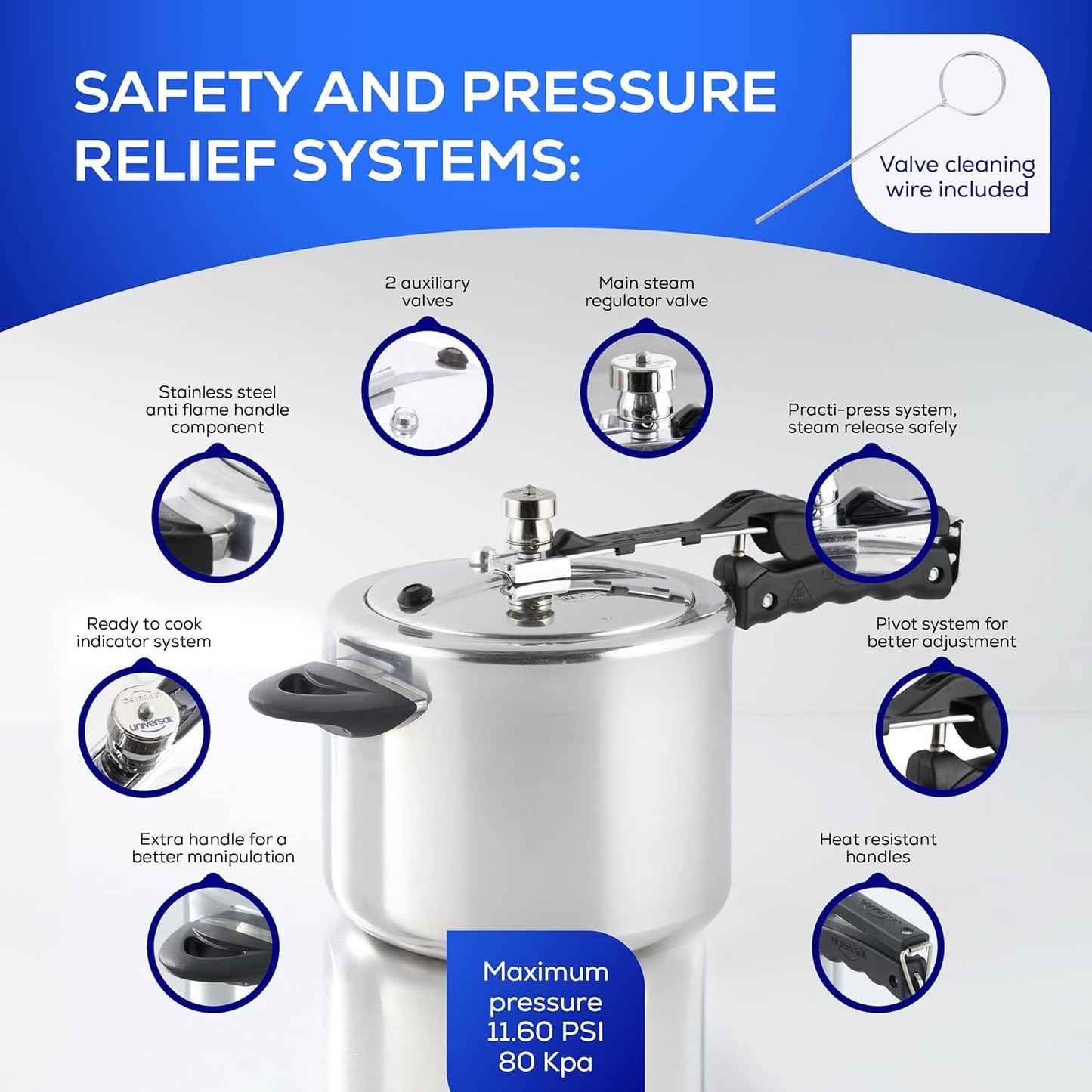 Universal (6.3 Quart / 6 Liter) Pressure Cooker, 7 Servings, Aluminum Pressure Cooker With Multiple Safety Systems and Heat Resistant Handles For Stews, Soup, Meat, and Beans