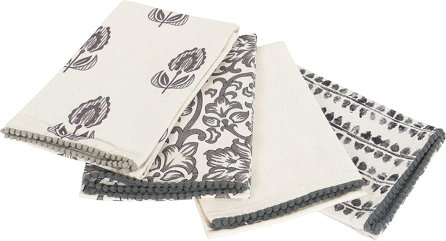 Kitchen Towels Dish Towels for Kitchen- Gray & Beige Tea Towels for Kitchen-Bar Towels for Kitchen-KitchenTowels and dishcloths-Printed Floral 18"x28" Pack of 4