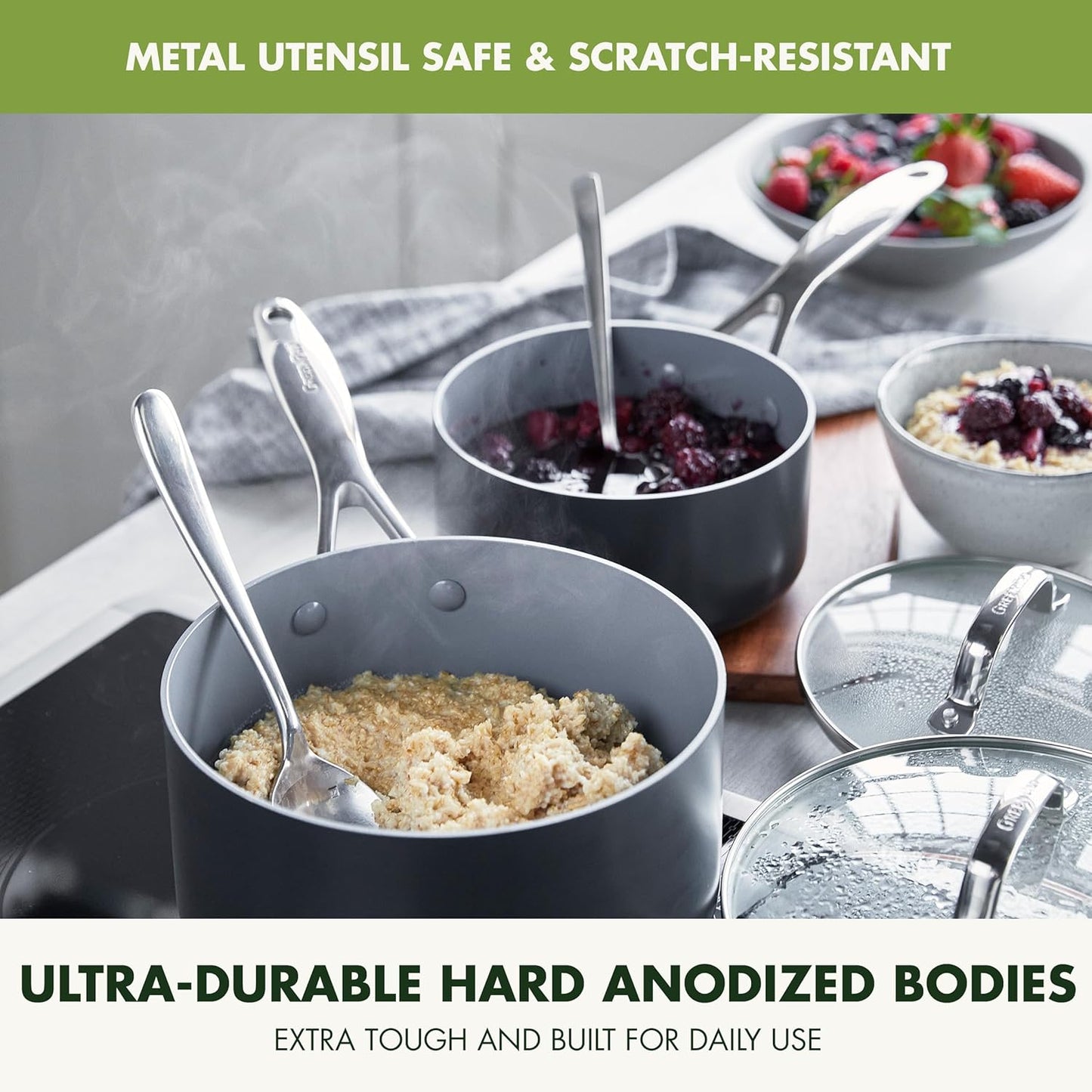 GreenPan 11 Piece Valencia Pro Ceramic Nonstick Cookware Set, PFAS-Free, Induction Ready, Hard Anodized Pots & Pans with Lids, Compatible on All Cooktops, Dishwasher & Oven Safe, Gray