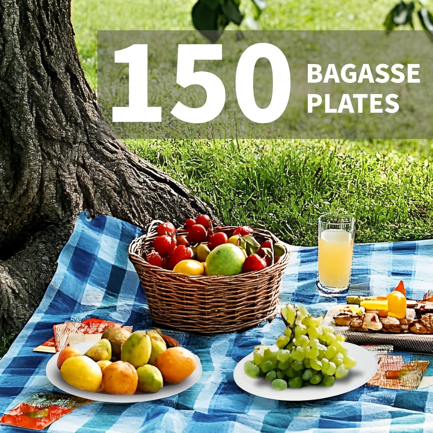 Compostable Paper Plates 9 Inch - 100% Biodegradable, Heavy Duty Eco-Friendly Disposable Plates for Camping，Parties, Weddings, BBQ (150 Pack) (9" White Plates)