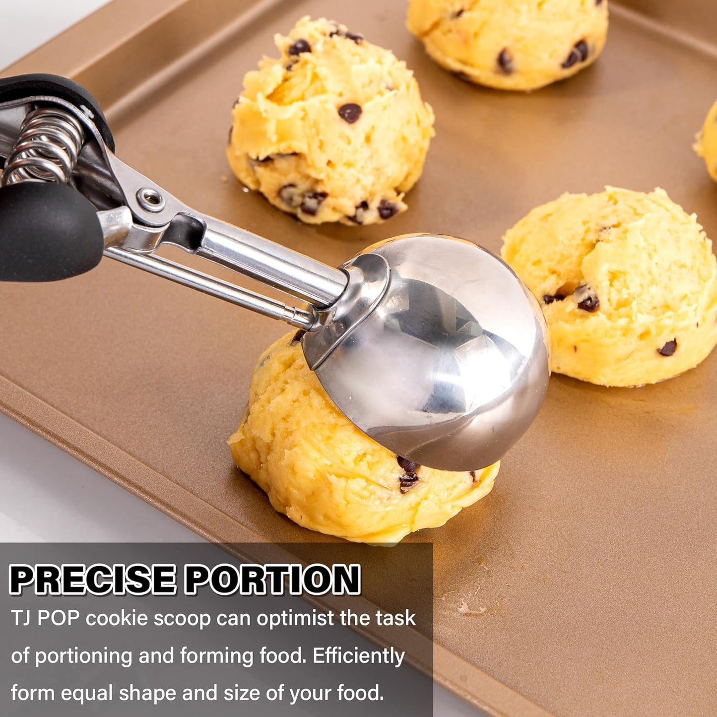 Cookie Scoop 3 Tbsp, TJ POP Professional Stainless Steel Ice Cream Scoop 50 mm, Good Soft Grips, Quick Trigger Release, 45 ml