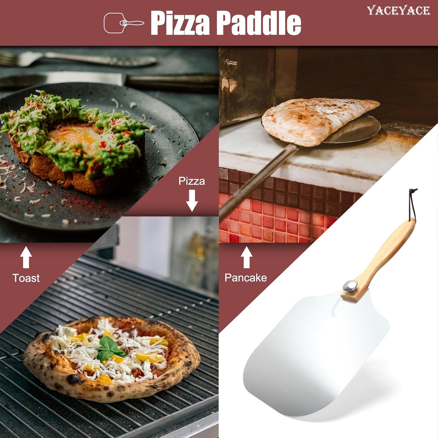 Metal Pizza Paddle with Cutter, 12-inch Metal Pizza Peel with Foldable Wooden Handle, Aluminum Turning Tunner