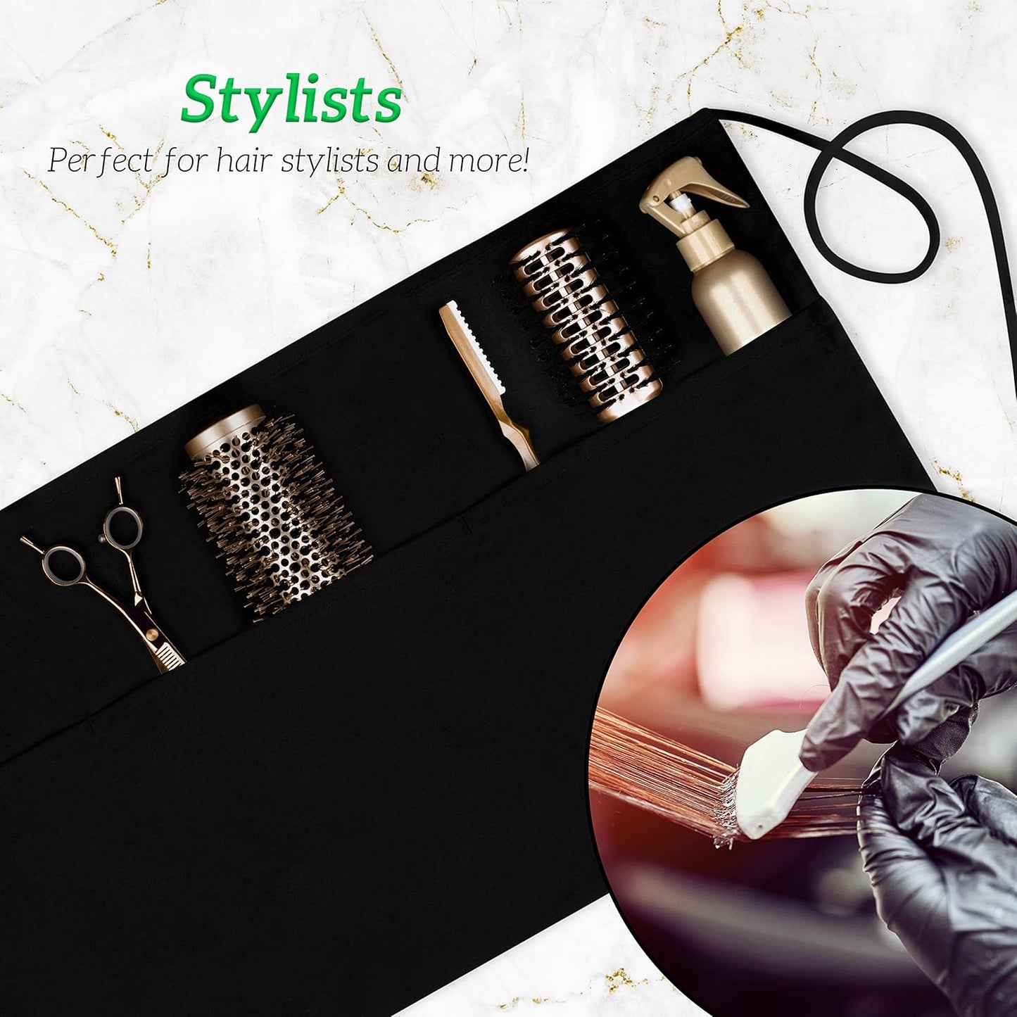 GREEN LIFESTYLE Server Aprons with 3 Pockets - Waist Apron, Waitress Apron for Women and Man, Water Resistant with Long Waist Strap Reinforced Seams, Half Apron (12 Pack - Black)