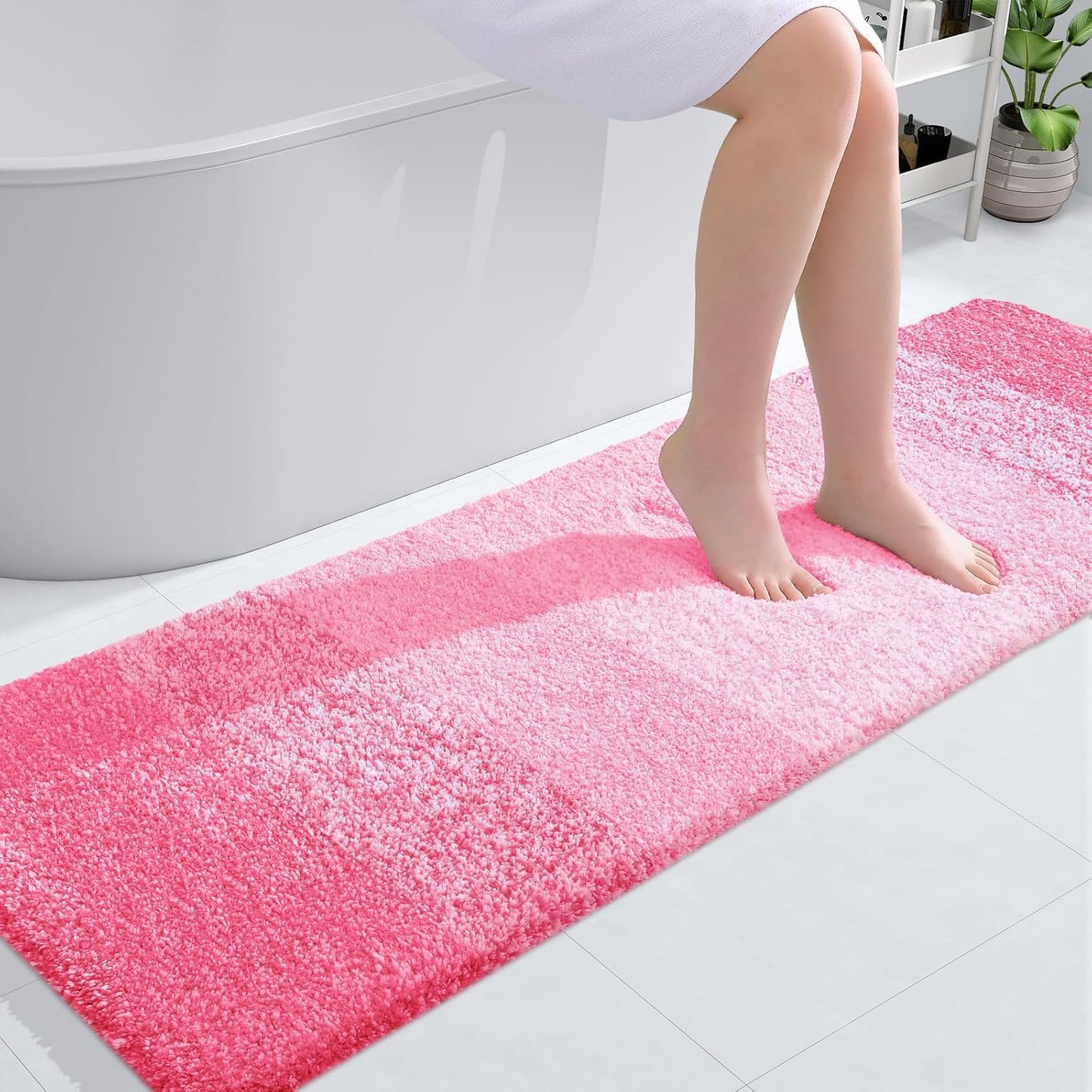 OLANLY Bathroom Runner Rugs 59x20, Extra Soft Absorbent Microfiber Bath Rugs, Rubber Backing, Quick Dry, Machine Washable Bath Mats for Bathroom Floor, Tub and Shower, Home Decor Accessories, Pink