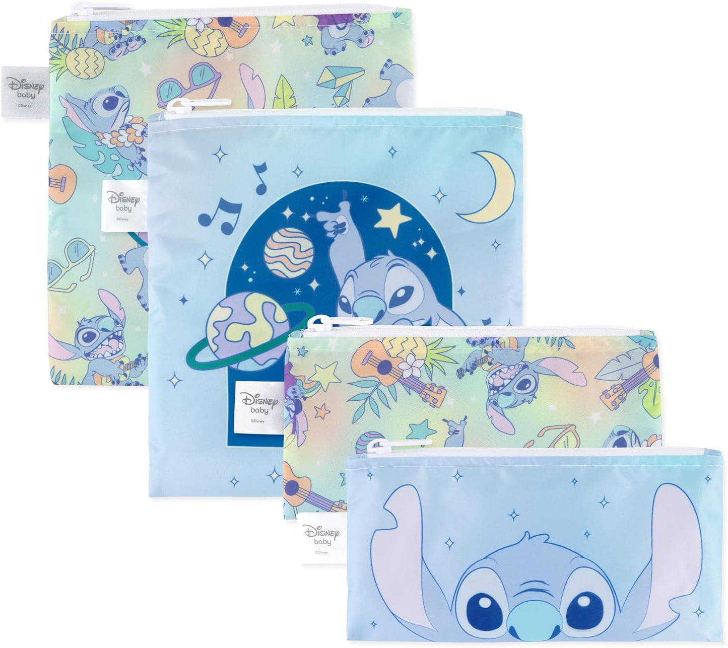 Bumkins - Cloth Snack & Sandwich Bags - For Storage, Travel, Food Prep, Lunch - Reusable, Water Resistant, Washable, Dishwasher Safe - Snack Bags for Kids - Zipper Closure - Aloha Stitch - 4 Pack