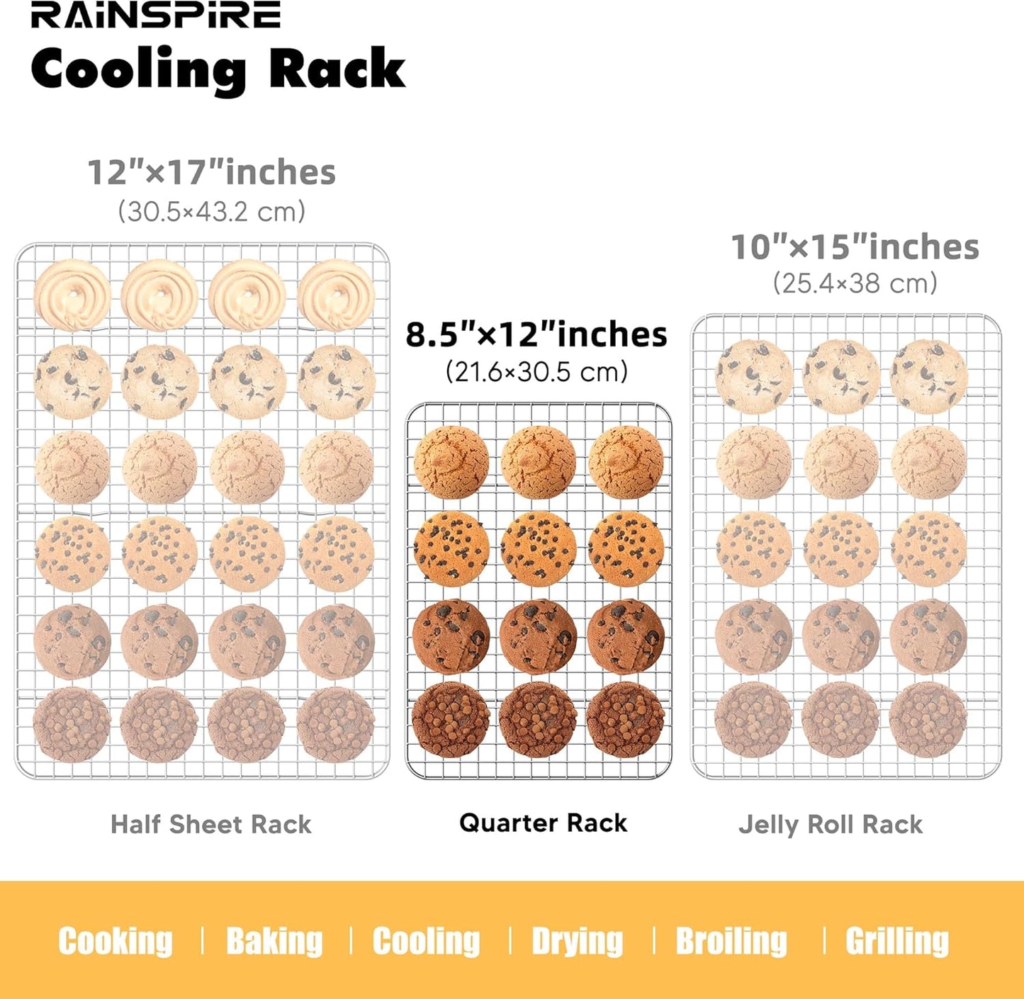 Rainspire Cooling Rack Stainless Steel, Heavy Duty Cooling Racks for Cooking and Baking, Oven Safe Wire Rack for Cooking, Baking Rack for Oven Cooking Fits Quarter Sheet Pan, 8.5" x 12", 2-Pack