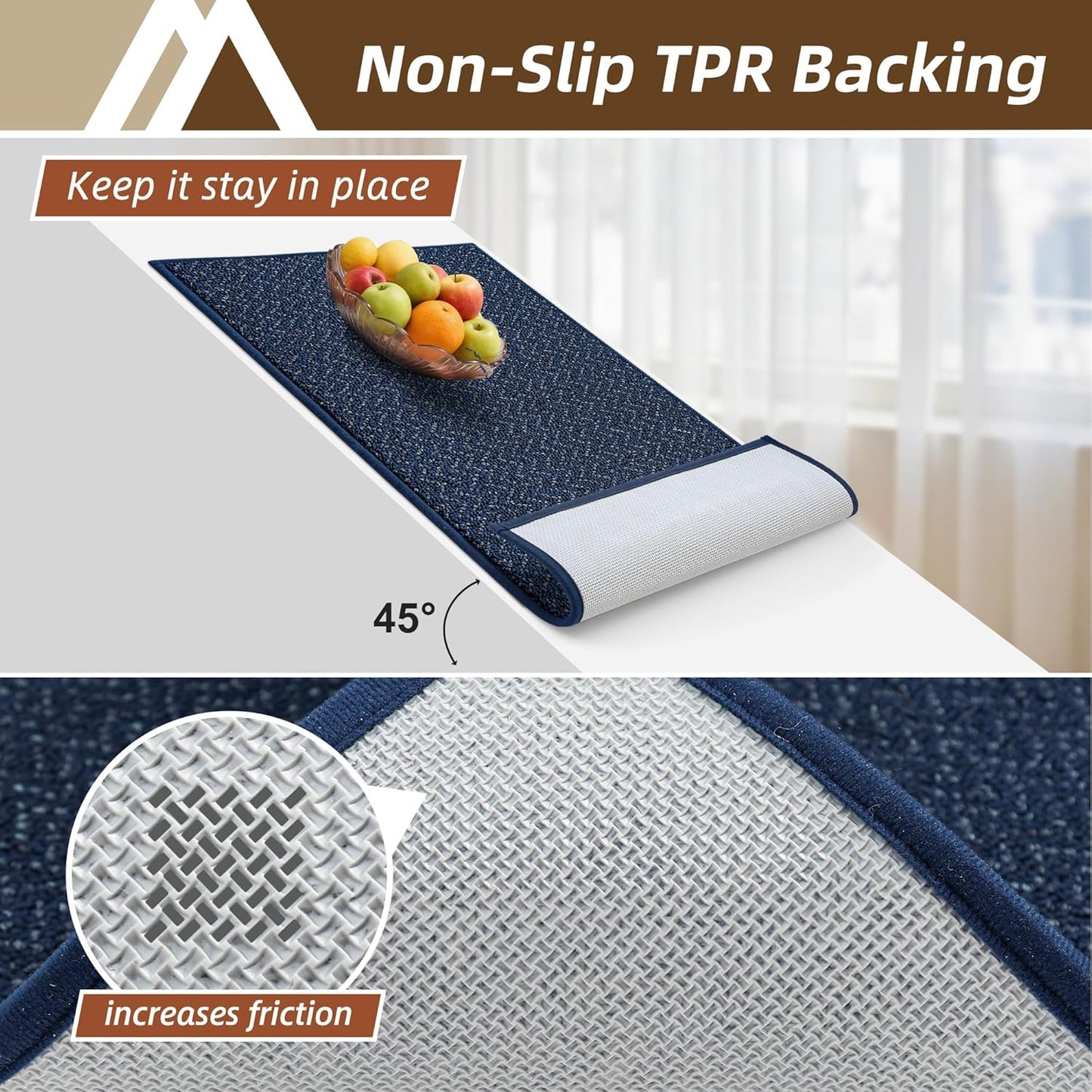 COSY HOMEER Kitchen Rugs 20"x32" Non-Slip Kitchen Mats for Floor Absorbent Stain Resistant Kitchen Floor Mat Machine Washable Rugs for Kitchen,Hallway,Sink,Navy Blue