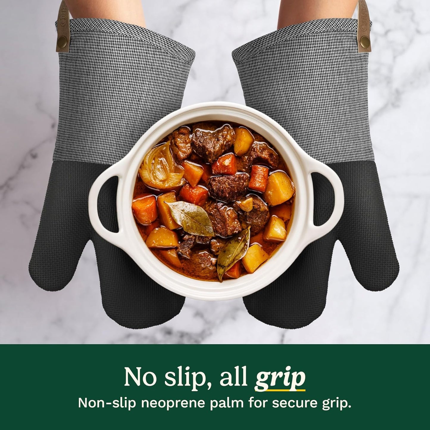 Cuisinart Heritage Kitchen Oven Mitts – Heat-Resistant Kitchen Mitts for Oven with Non-Slip Neoprene Palm, Long Cuff, and Cotton Filling – Durable Oven Gloves for Cooking, Baking, & Grilling