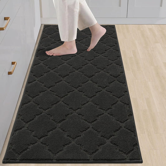 COSY HOMEER-Kitchen-Rugs-Non-Slip-Washable 24"x60" Absorbent Kitchen Runner Rug Polyester Kitchen Mats for Floor Soft Standing Floor Mats for Sink Mat,Hallway,Laundry,Black