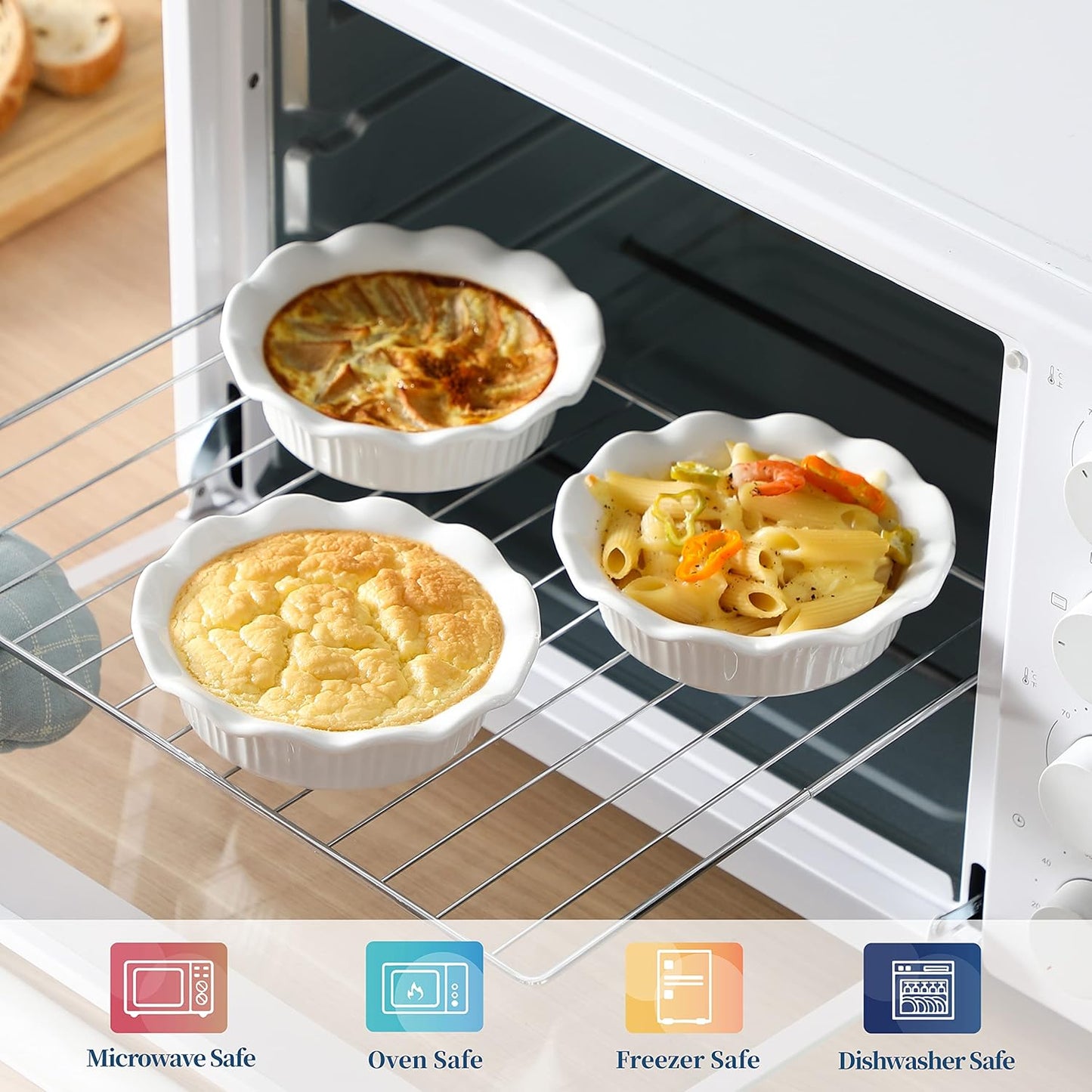 LOVECASA Ceramic Mini Pie Pans Set of 6-5.5 Inch Oven Safe Small Pie Dishes, Nonstick Mini Pot Pie Baking Tins for Chicken Pot Pie, Tarts, Quiches & Desserts, Stackable Ruffled Rims, White