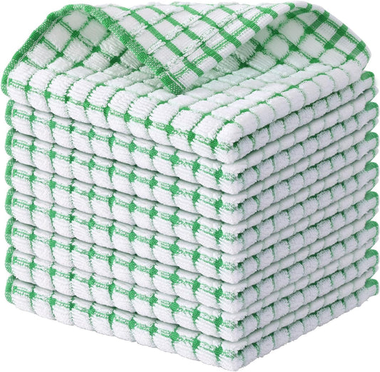 Kitinjoy Cotton 8 Pack Terry Kitchen Dish Cloths, 12 x 12 Inches Super Soft and Absorbent Dish Rags, Quick Drying Dish Towels for Washing Dishes, Green