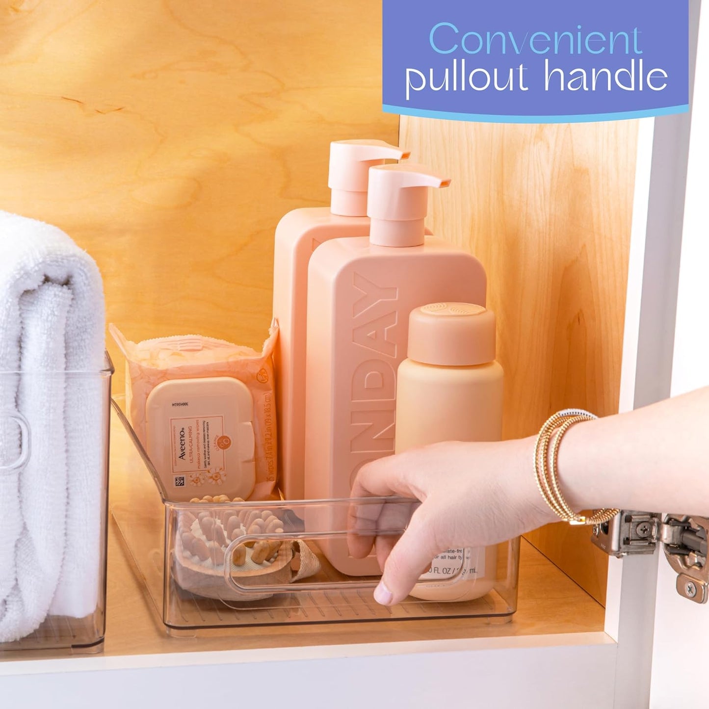 Plastic Food Storage 2 pack Clear Container Bin with Handles for Organizing Kitchen, Pantry, Refrigerator, Freezer, Pantry, Cabinet, Closet, Bathroom. Stackable 10”x8”x3”