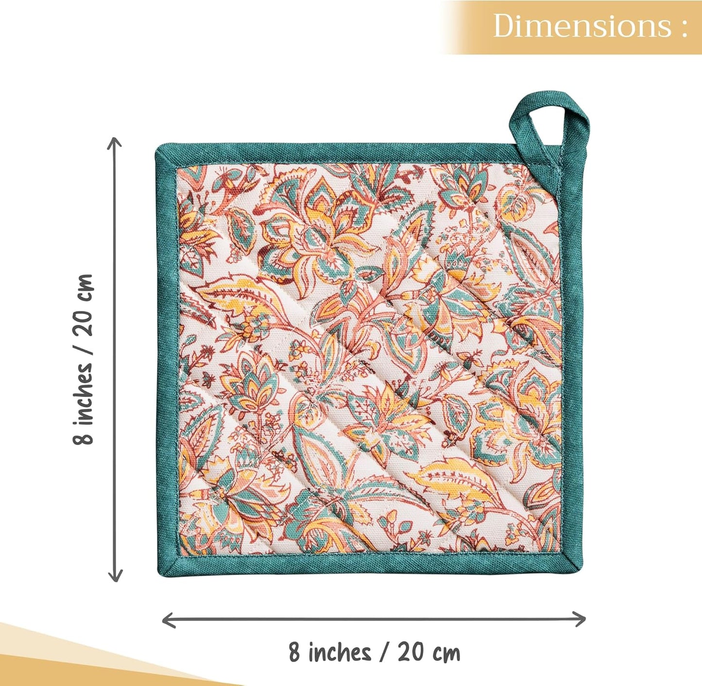 Maison d' Hermine Pot Holders Set 100% Cotton Heat Resistant Potholders 8" x 8" Hot Pads with Loop BBQ, Cooking, Baking, Grilling, Kitchen, Handling Hot Pans (Pack of 2, Nila)