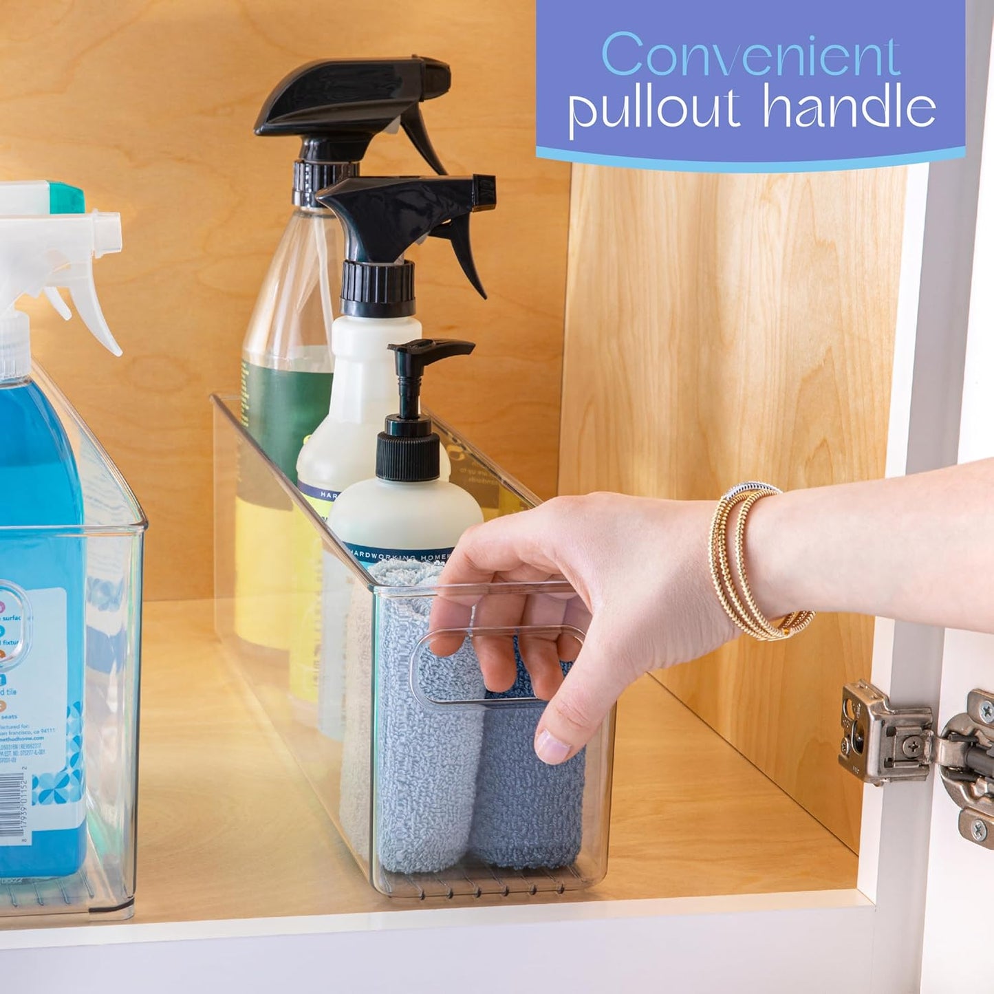 Plastic Food Storage 2 Pack Clear Container Bin with Handles for Organizing Kitchen, Pantry, Refrigerator, Freezer, Pantry, Cabinet, Closet, Bathroom. 16”x4”x5”