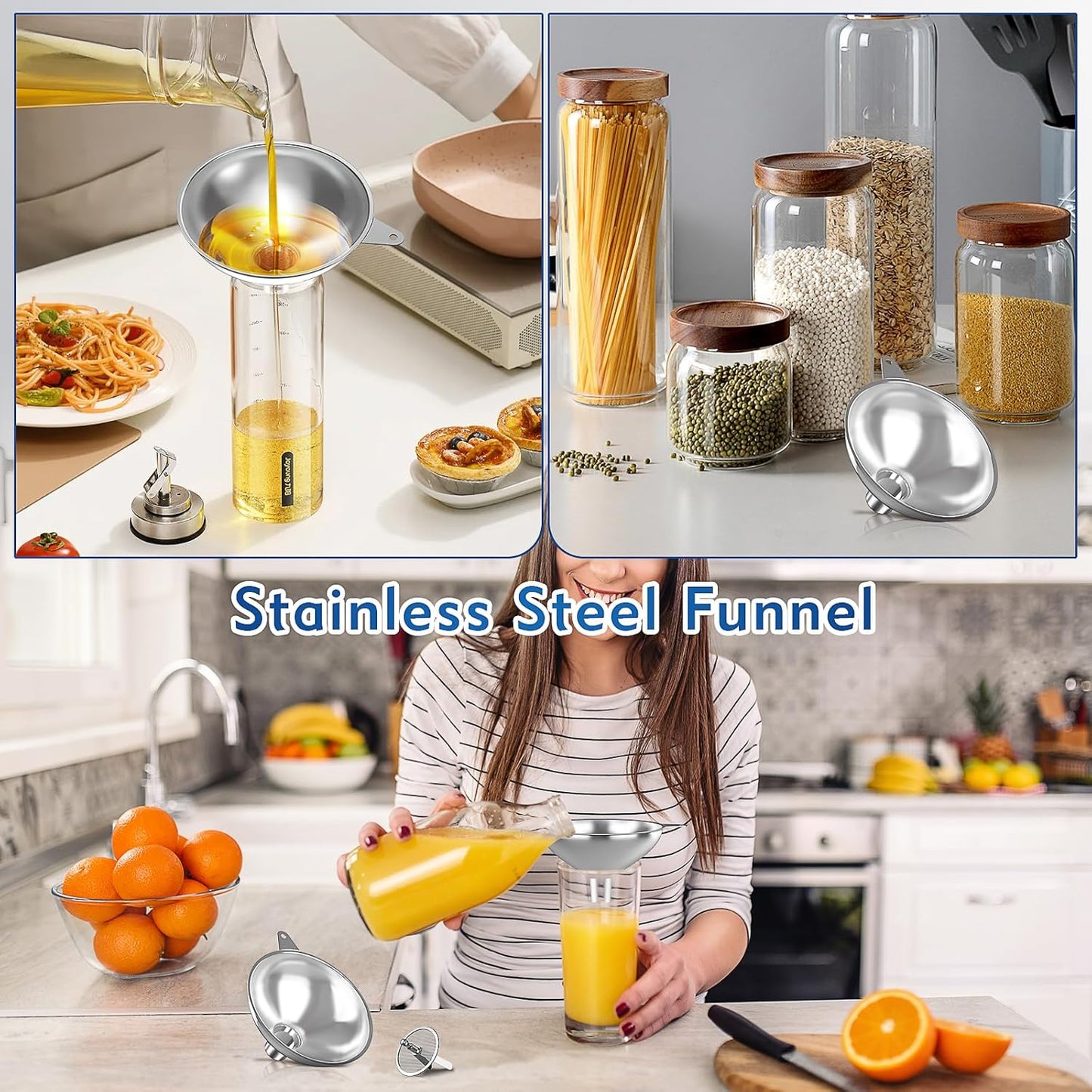 Stainless Steel Funnel (5.7 in. x 1 in. Mouth) with 30 Mesh Removable Stainless Steel Filter, Food Grade Metal Large Funnel for Kitchen, Liquids, Oils, Powders, Spices, Home Brewing.