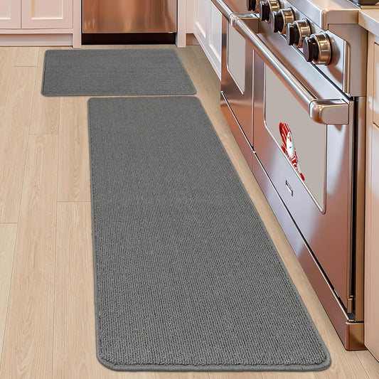 COSY HOMEER 20x30 Inch/20X48 Inch Kitchen Rug Mats Made of 100% Polypropylene Strip TPR Backing 2 Pieces Soft Kitchen Mat Specialized in Anti Slippery and Machine Washable,Grey