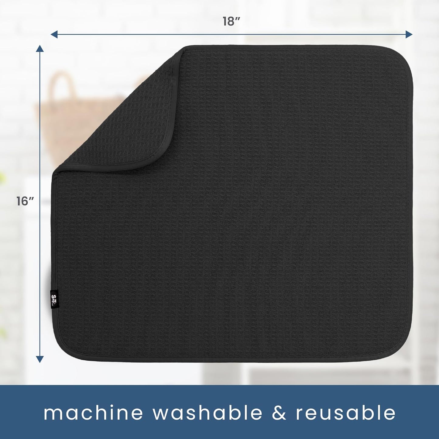 S&T INC. Dish Drying Mat, 16” x 18”, Absorbent Microfiber Kitchen Counter Mat, Dish Drying Pad for Dishes, Utensils, Pots and Pans, Large, Black