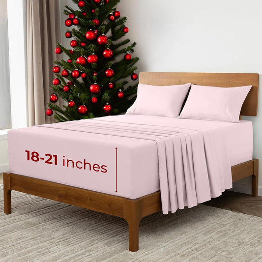 Mellanni Extra Deep Queen Sheets - 4 PC Iconic Collection Bedding - Hotel Luxury, Ultra Soft, Cooling Bed Sheets - Wrinkle, Fade, Stain Resistant (Queen, Blush Pink)