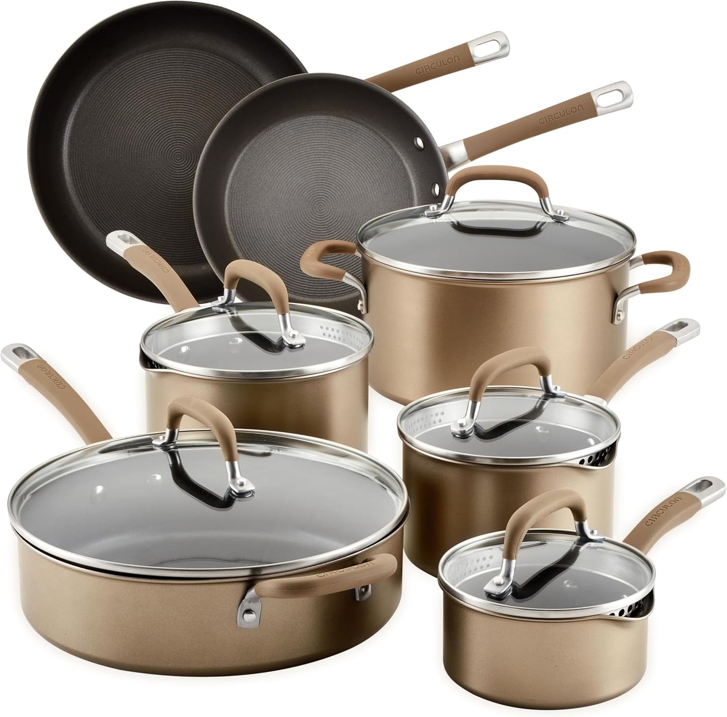 Circulon Premier Professional Hard Anodized Nonstick Cookware Induction Pots and Pans Set, 12 Piece, Bronze