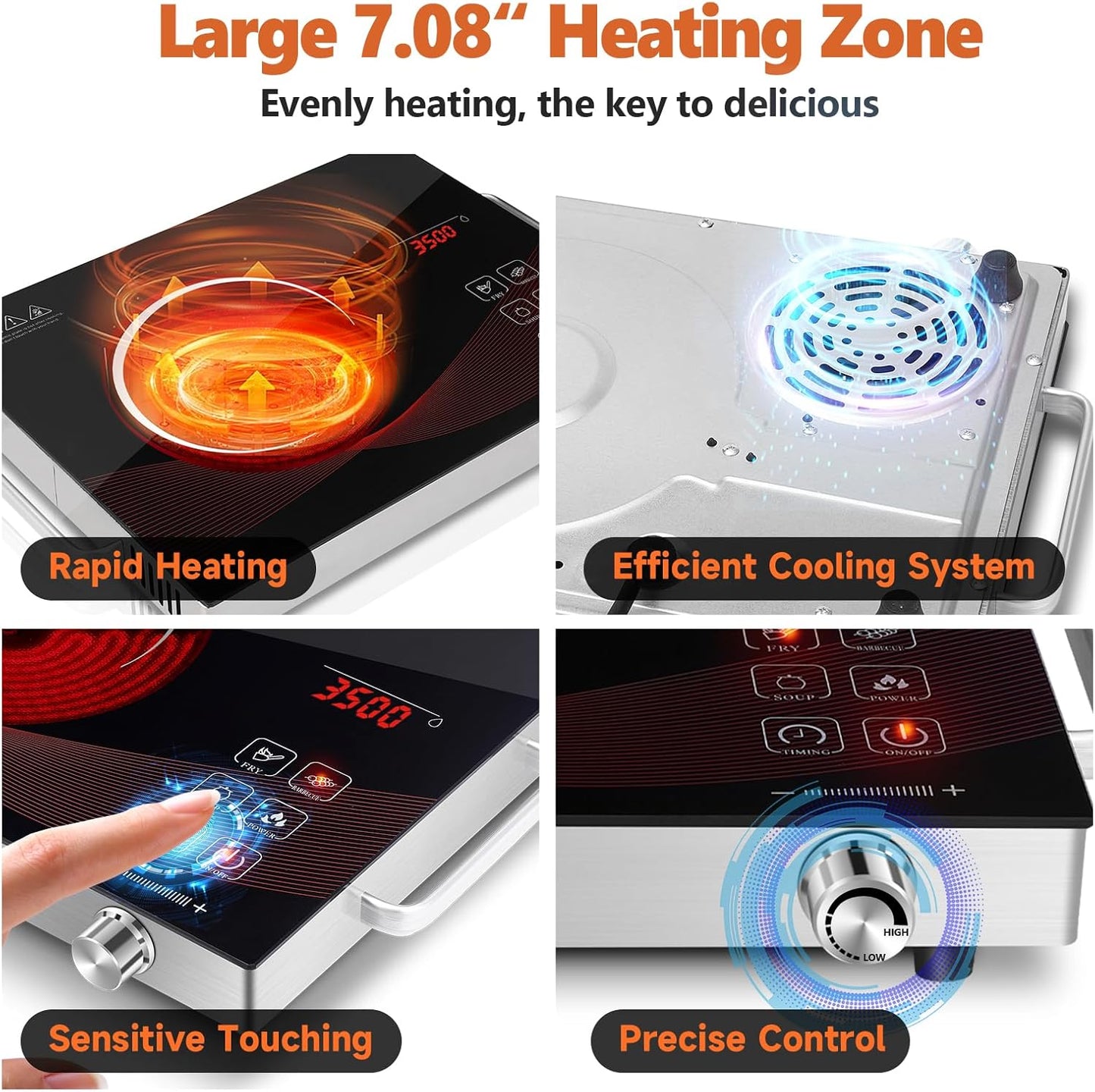 Countertop Infrared Hot Plate Electric Cooktop Portable Cooker for Cooking Single Burner Stove, 2200 Watt Compact Hotplate Adjustable Temperature Control, Sensor Touch & Knob