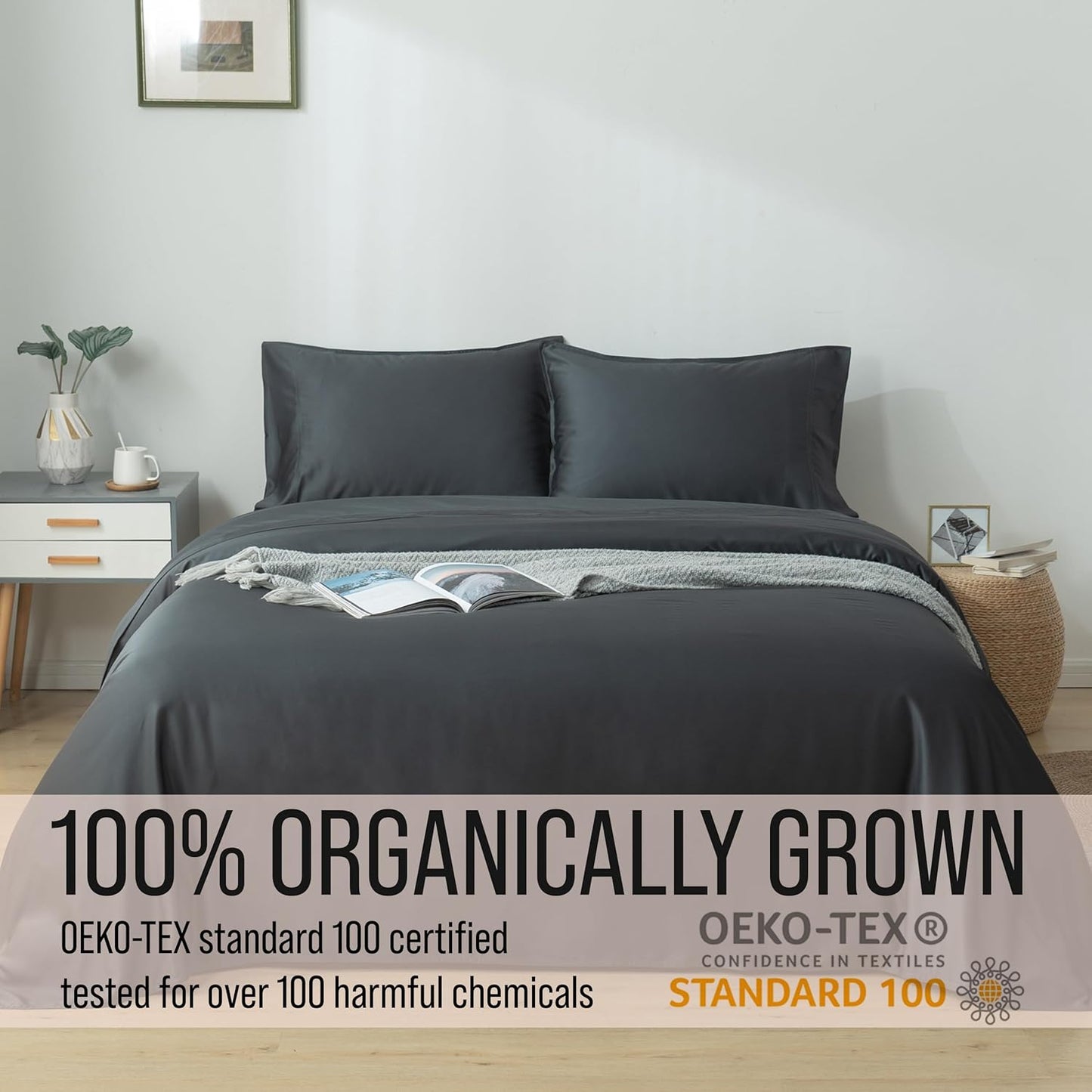 Bella Coterie Luxury Bamboo Viscose Split Top King Size Sheet Set | 100% Organically Grown | Ultra Soft | 34" Split | Cooling for Hot Sleepers | 18" Deep Pocket [Charcoal Grey]