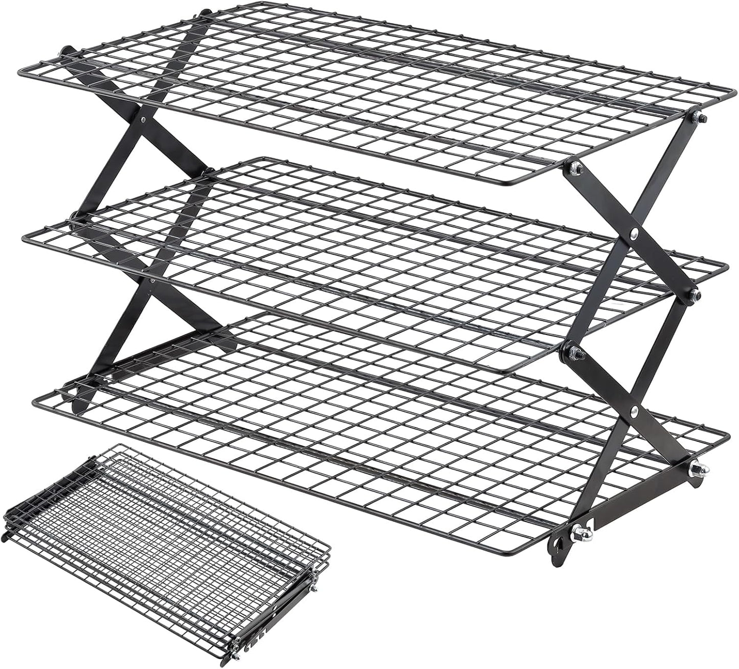 Pleafind 3 Tier Collapsible Cooling Rack - 3 Setting Design, Adjustable ＆ Stackable Baking Rack, 5 Modes Cooling Racks for Cooking and Baking, Roasting ＆ Grilling Gifts for Picnic Party