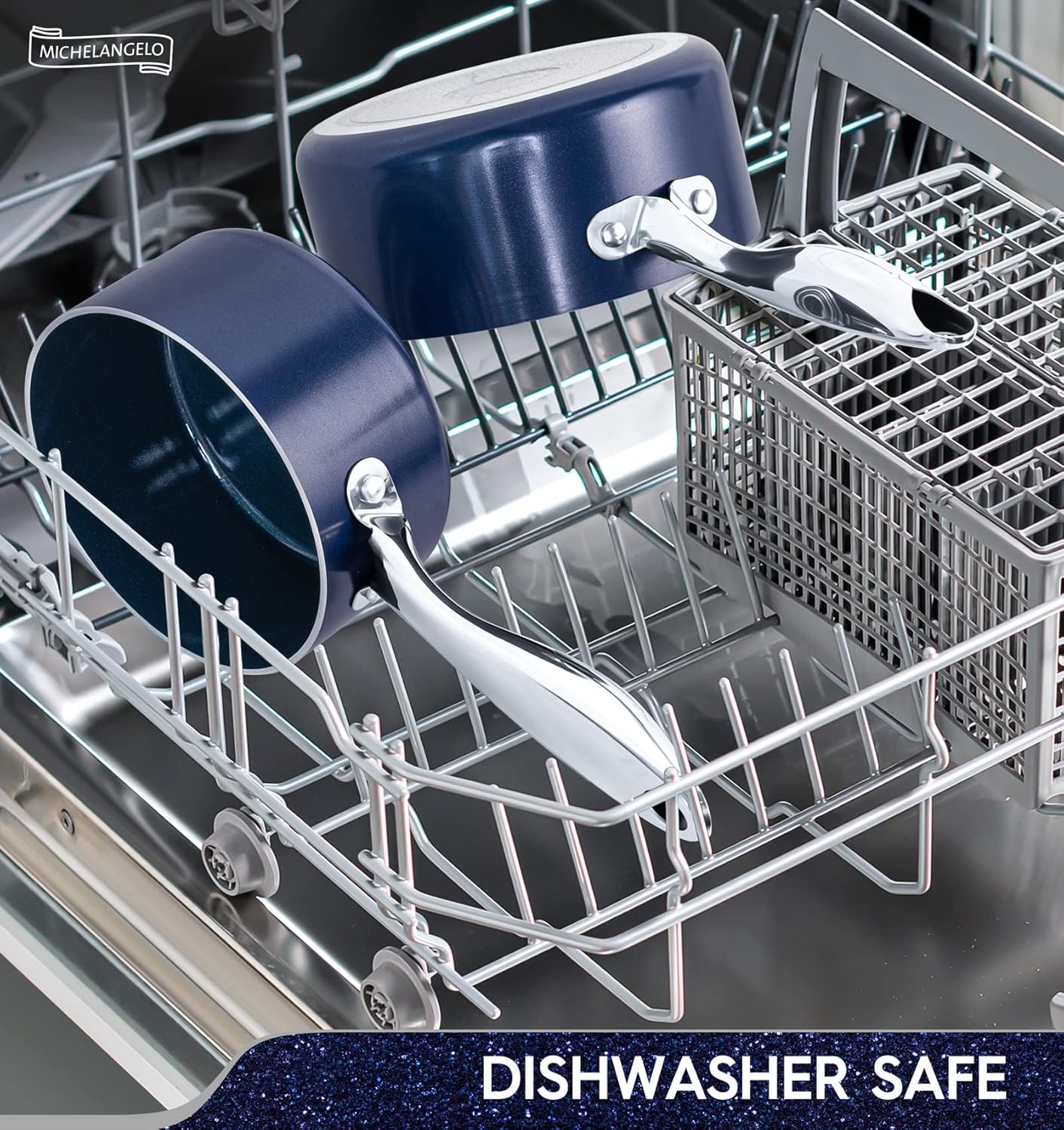 MICHELANGELO Sauce Pan with Lid, Ceramic Saucepan Set, 1.5Qt & 2Qt & 3Qt Sauce Pan Sets, Nonstick Saucepans with Lids, Small Pots with Stainless Steel Handle, Oven Safe, Blue