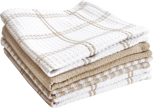 T-FAL Premium Waffle Dish Cloths: Highly Absorbent, Super Soft Long Lasting - 100% Cotton, 12"x13" Flat Waffle Dish Towel for Cleaning & Drying Dishes, (4-Pack), Sand
