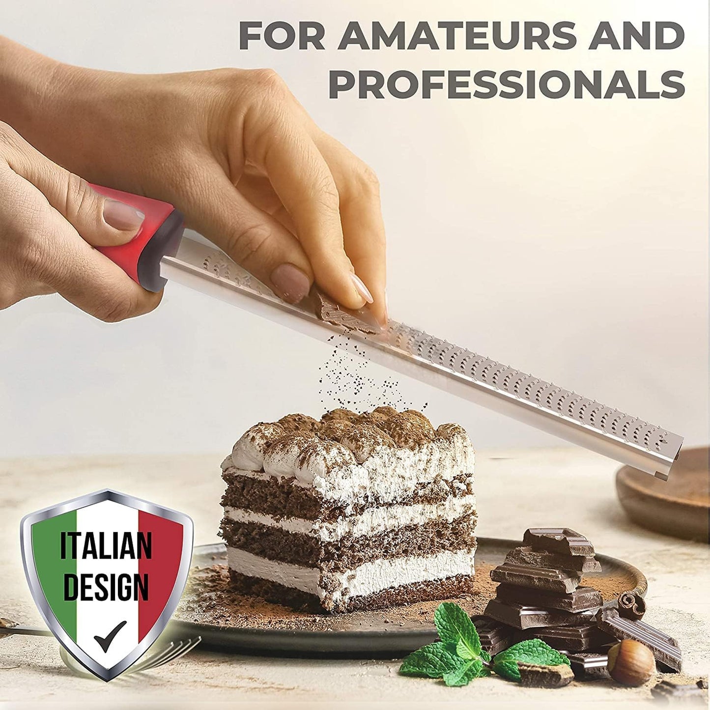 Stainless Steel Cheese Grater & Lemon Zester w/Extra Sharp Blade - Perfect for Lemon, Parmesan, Garlic, Chocolate - Spice Up any Dish in Seconds w/Your Premium Citrus Hand Grater with Handle - Red