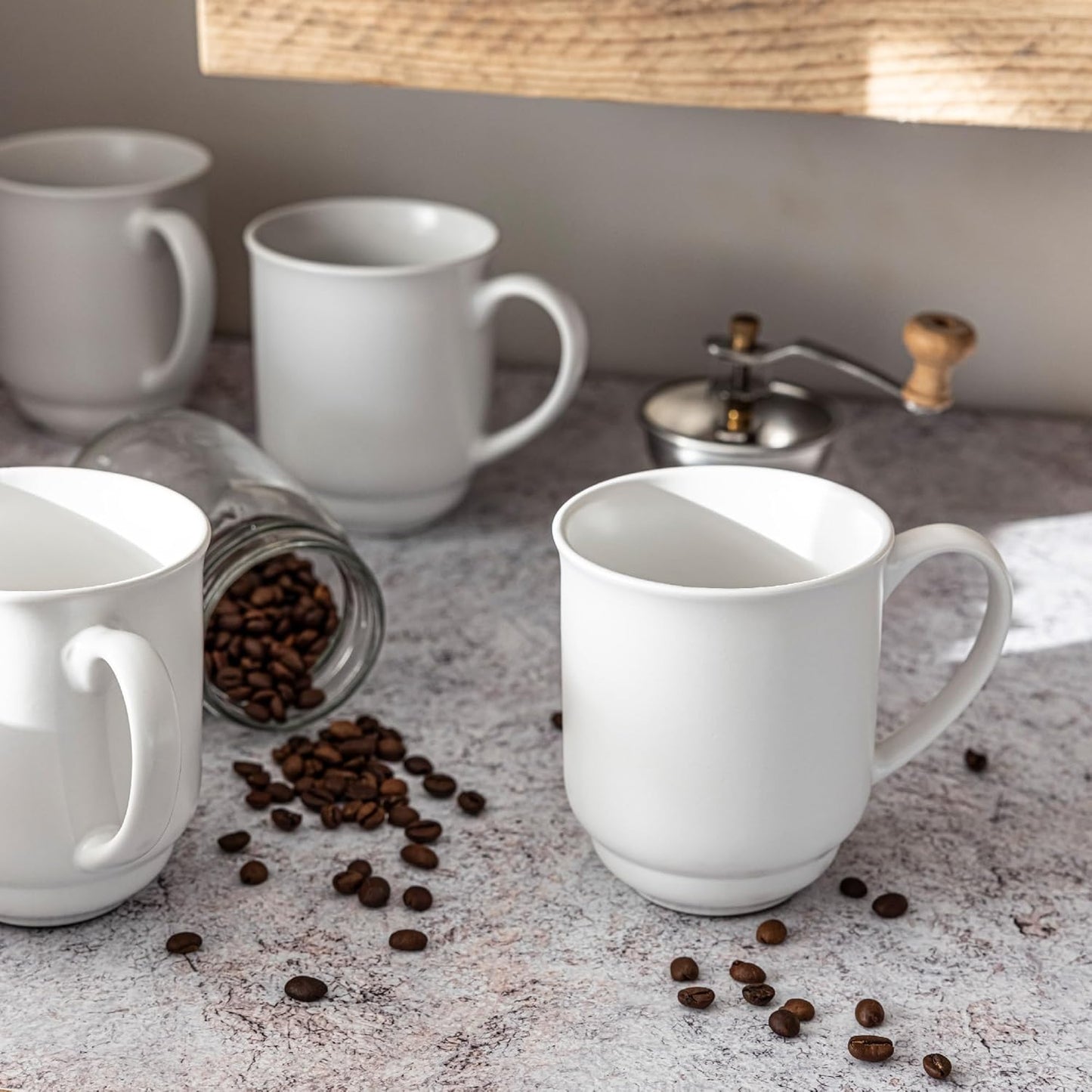 over&back Rim Stoneware Coffee Mugs - 4-Piece Mug Set - Enjoy the Perfect Cup of Coffee, Tea, Latte, and More - Semi-Matte White - 16oz