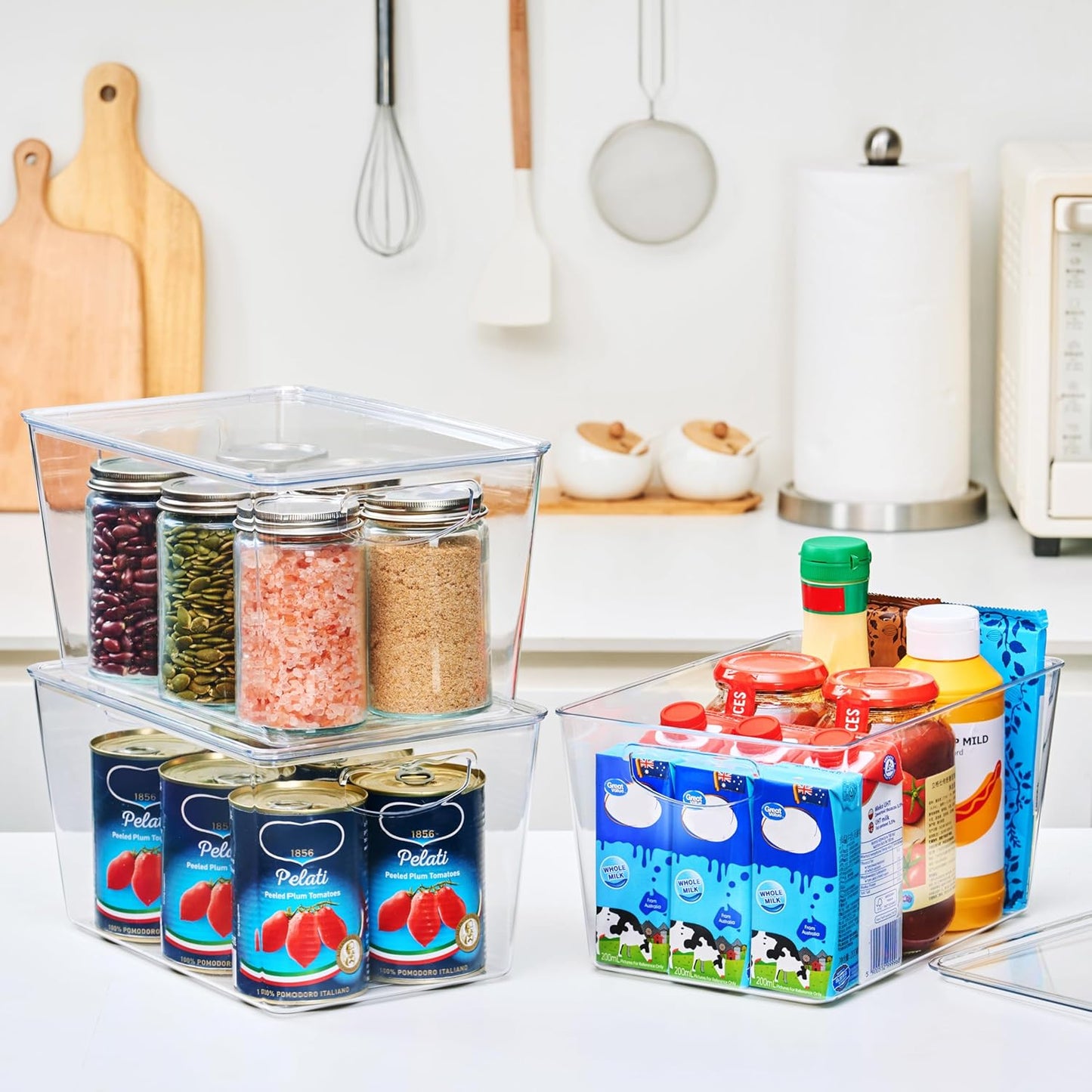 theaoo Clear Storage Bins with Lids Stackable - Large Plastic Containers for Pantry Organization and Storage - Perfect for Kitchen,Fridge,Laundry Room,Bathroom,Garage,Closet,Cabinet Organizer - 6 Pack