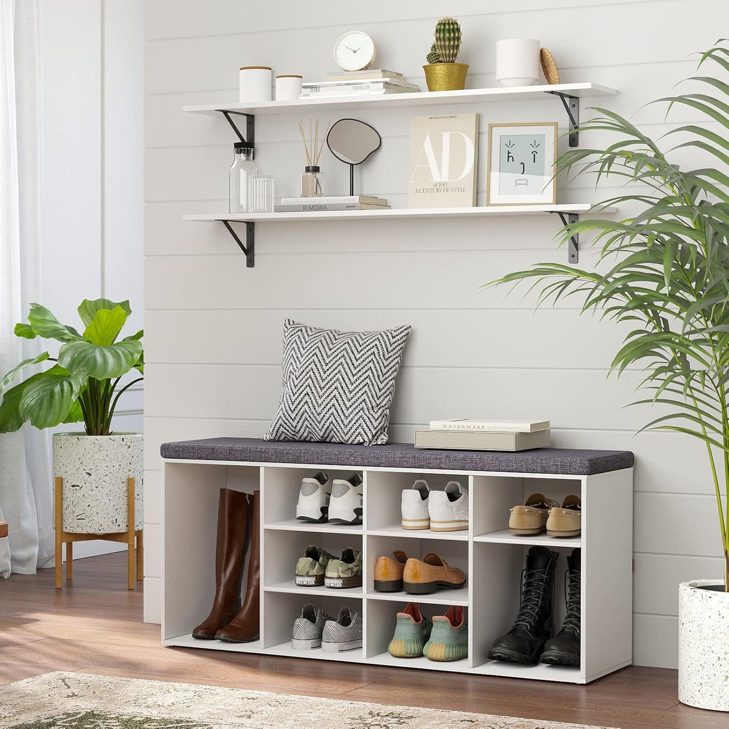 DINZI LVJ Long Wall Shelves, 47.3Inch Wall Mounted Shelves Set of 2, Extra Large Wall Storage Ledges with Sturdy Metal Brackets for Living Room, Bathroom, Bedroom, Kitchen, White