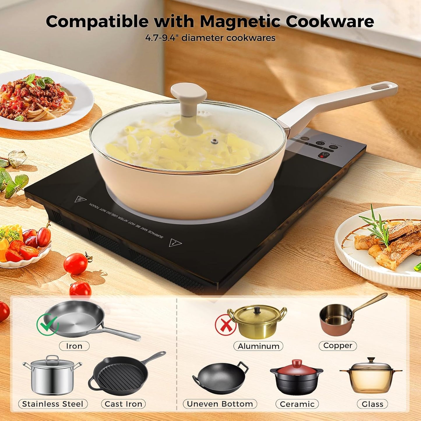 CAMPLUX Portable Induction Cooktop 1800W, 120V Single Burner Electric Cooktop with Kids Safety Lock, 7 Power & Temperature Levels Setting Induction Burner with Timer, Countertop or Built-in