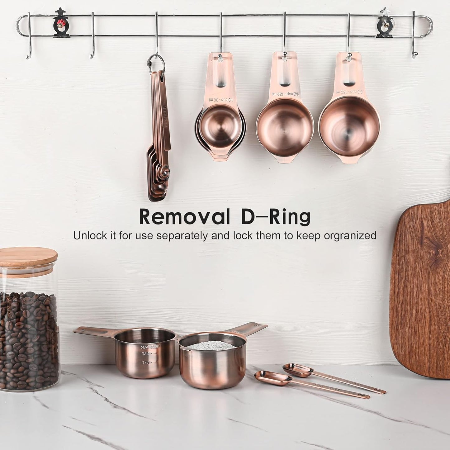 Smithcraft Copper Measuring Spoons Set 10, Stainless Steel Measuring Spoons with Leveler, Metric & US Metal Measuring Spoons fro Baking & Kitchen, Dry&Liquid Long Handle Measruing Spoons for Spice Jar