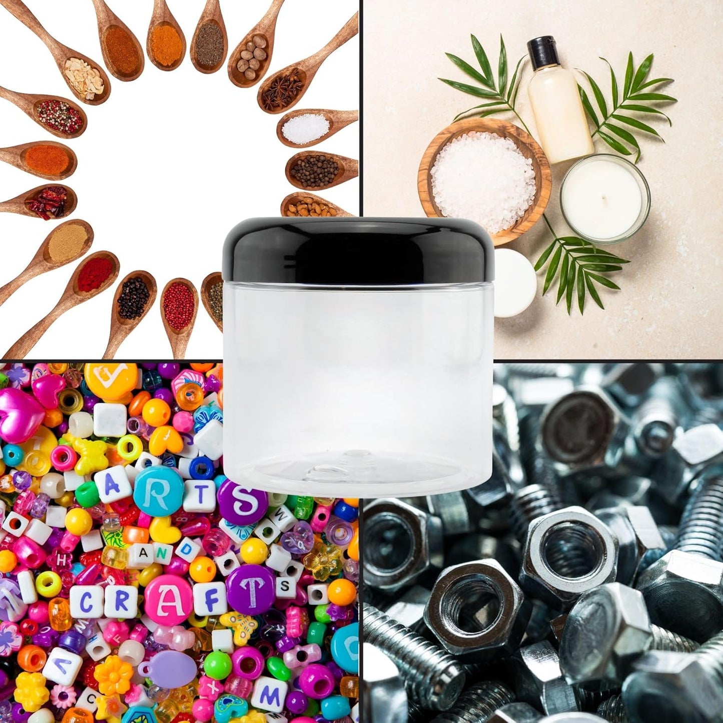 Cornucopia Brands 16oz Clear Plastic Jars w/Domed Lids (6-Pack); BPA Free PET Stackable Straight Sided Canisters for Bathroom & Kitchen Storage