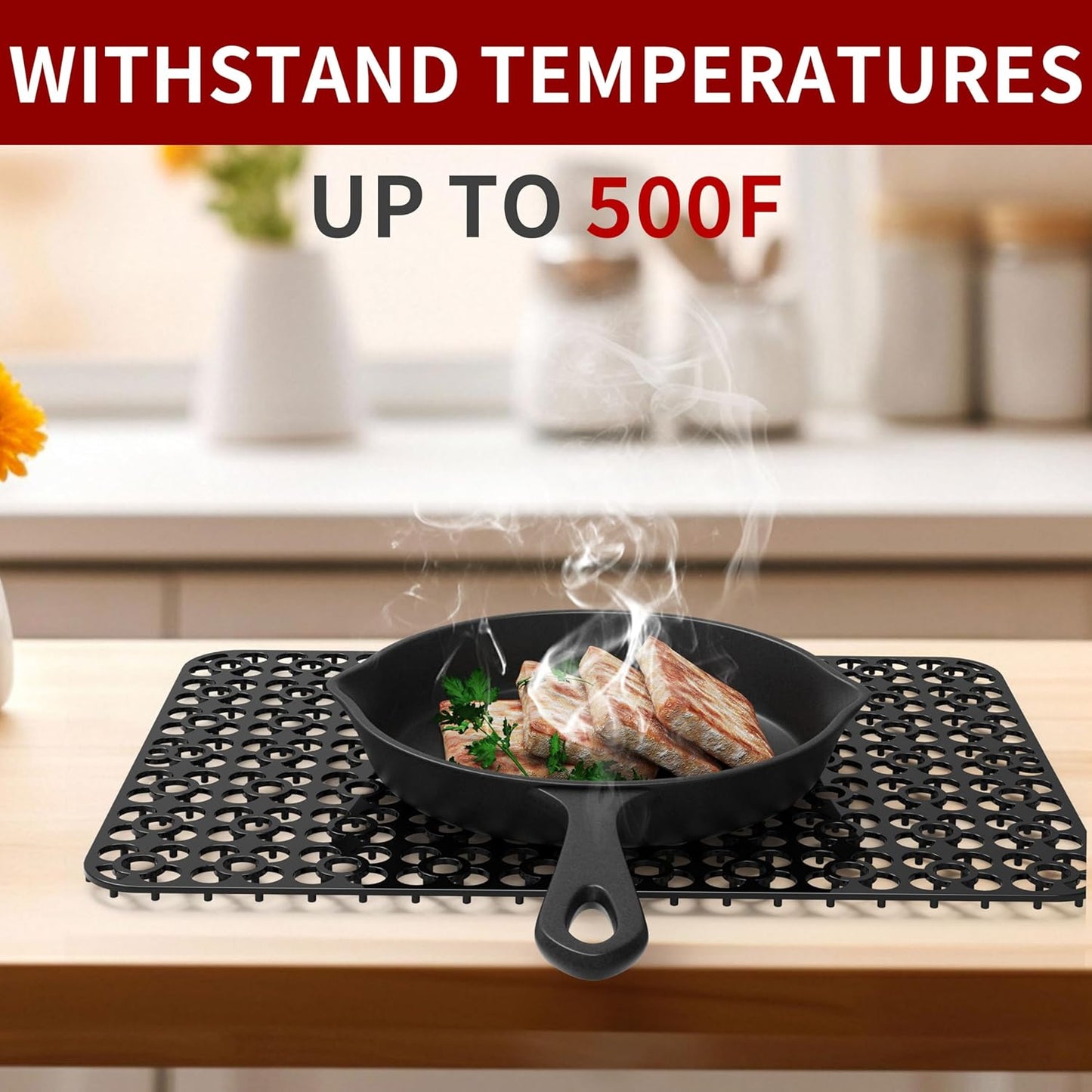 WAFT YEARN Sink Mats Sink Protectors Dish Racks Dishwasher Safe Grid Mats for Kitchen Sink Silicone Protect Sink from Stains Damage Scratches Non Slip Heat Resistant Rust Resistant 18"X12.5" Black