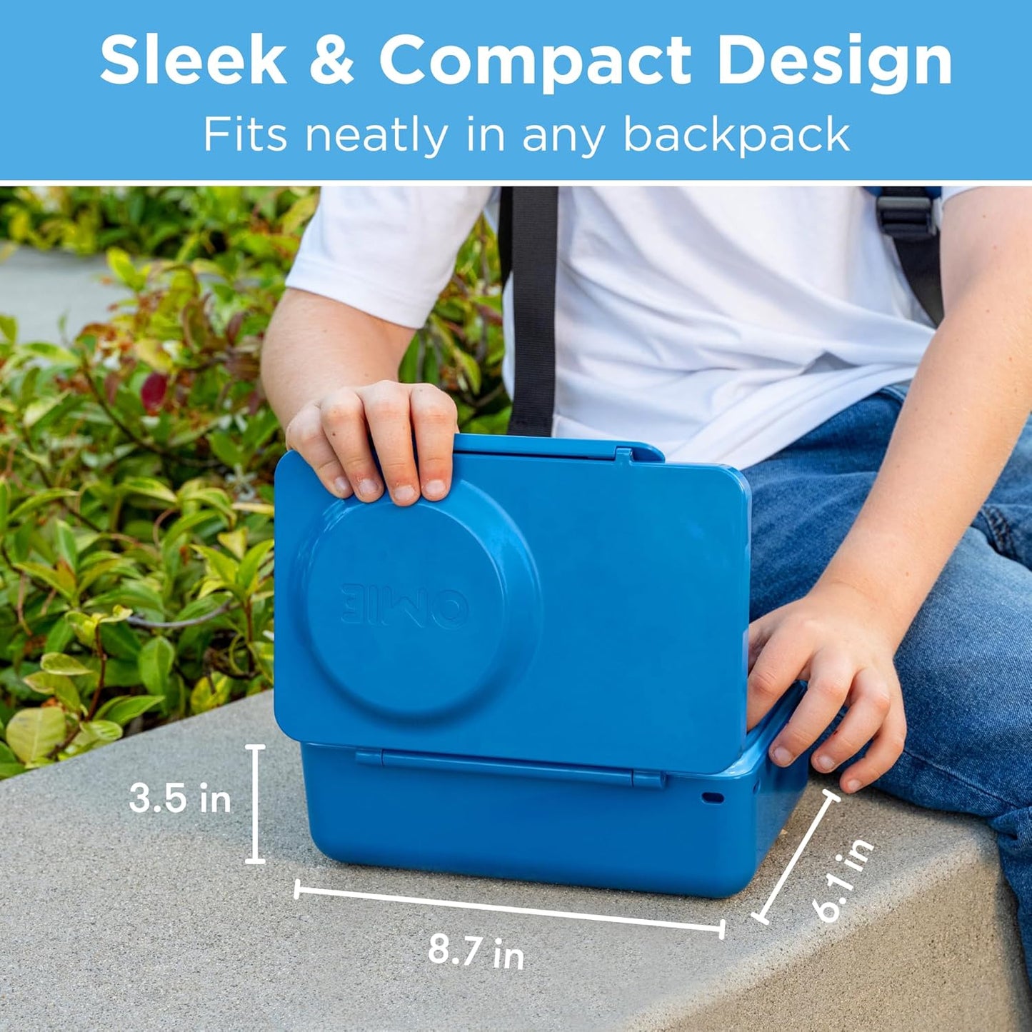 Omie OmieBox UP bento Box for Kids | Insulated Lunch Box | Leak Proof Vacuum Insulated Thermal Food jar | Cooler ice Pack | 2 Compartments (Cosmic Blue)