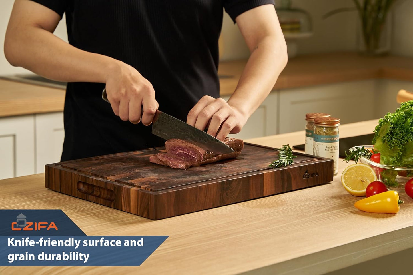 American Black Walnut Wood Cutting Board 20"x15"x2"(Large and Thick) for Kitchen with Juice Groove, Inner Handles, End Grain Butcher Block Finished with Linseed Oil, Beeswax, Lemon Oil, Giftbox