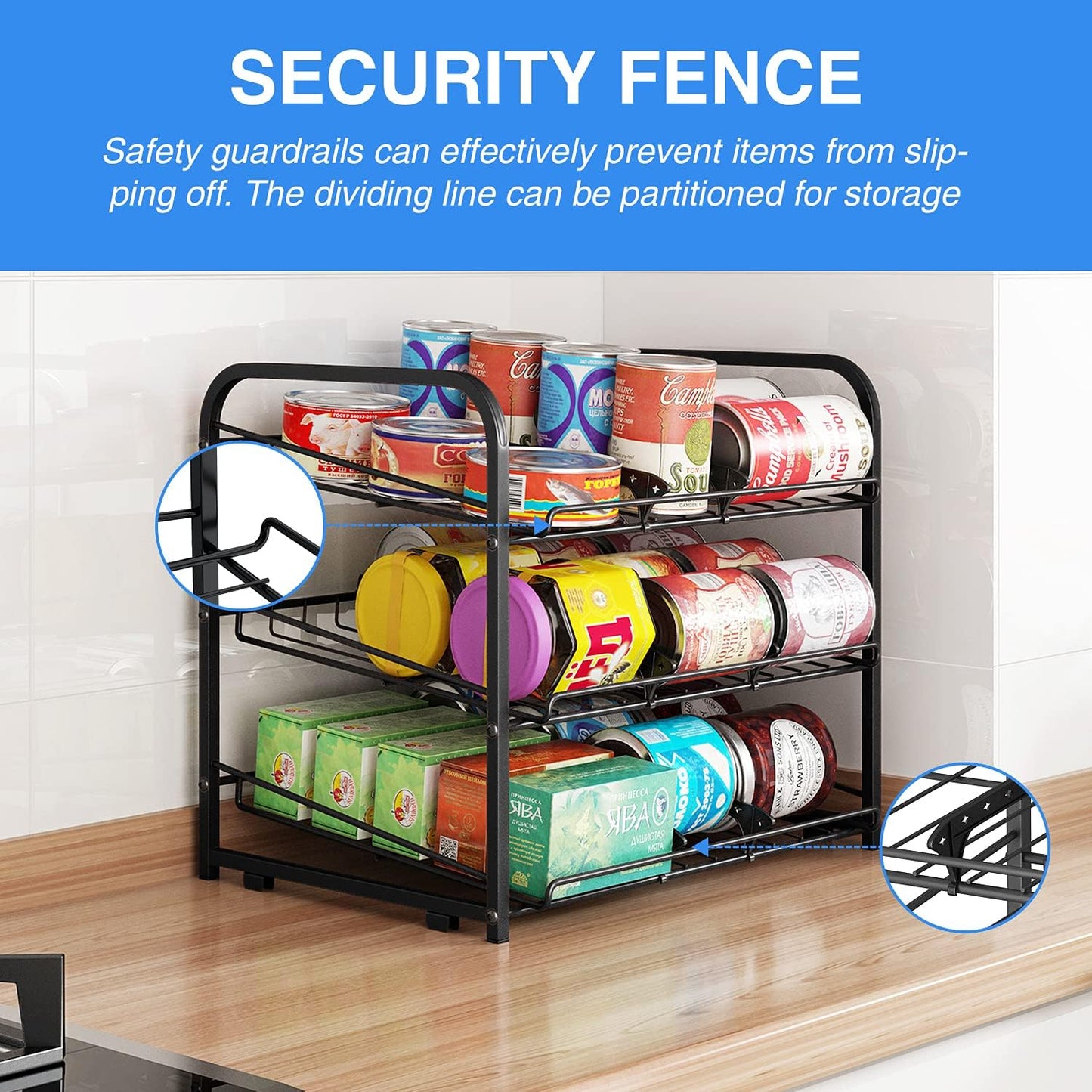 AIYAKA Can Rack Organizer, 3 Tier Stackable Can Storage Dispenser, for Food Storage, Kitchen or Pantry, Storage for 36 Cans, Black