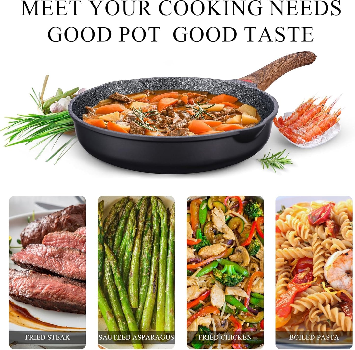 Vinchef Nonstick Frying Pan Anti Scratch,9.5 Inch Skillet Cast Aluminum Cookware, Induction Compatible