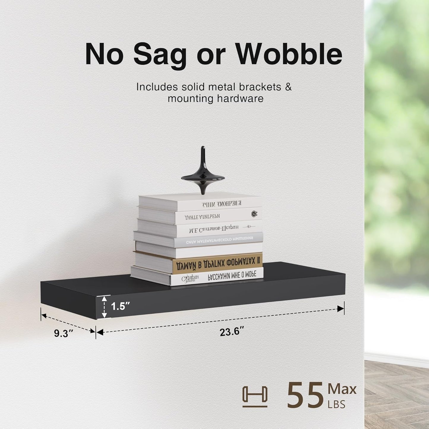 Colima Floating Shelves for Wall Black Wood Wall Shelf for Bedroom, 24 Inch Wall Mounted Floating Shelves for Bathroom Living Room Kitchen Office, 1.3" Thick Floating Book Shelves for Wall, Set of 3